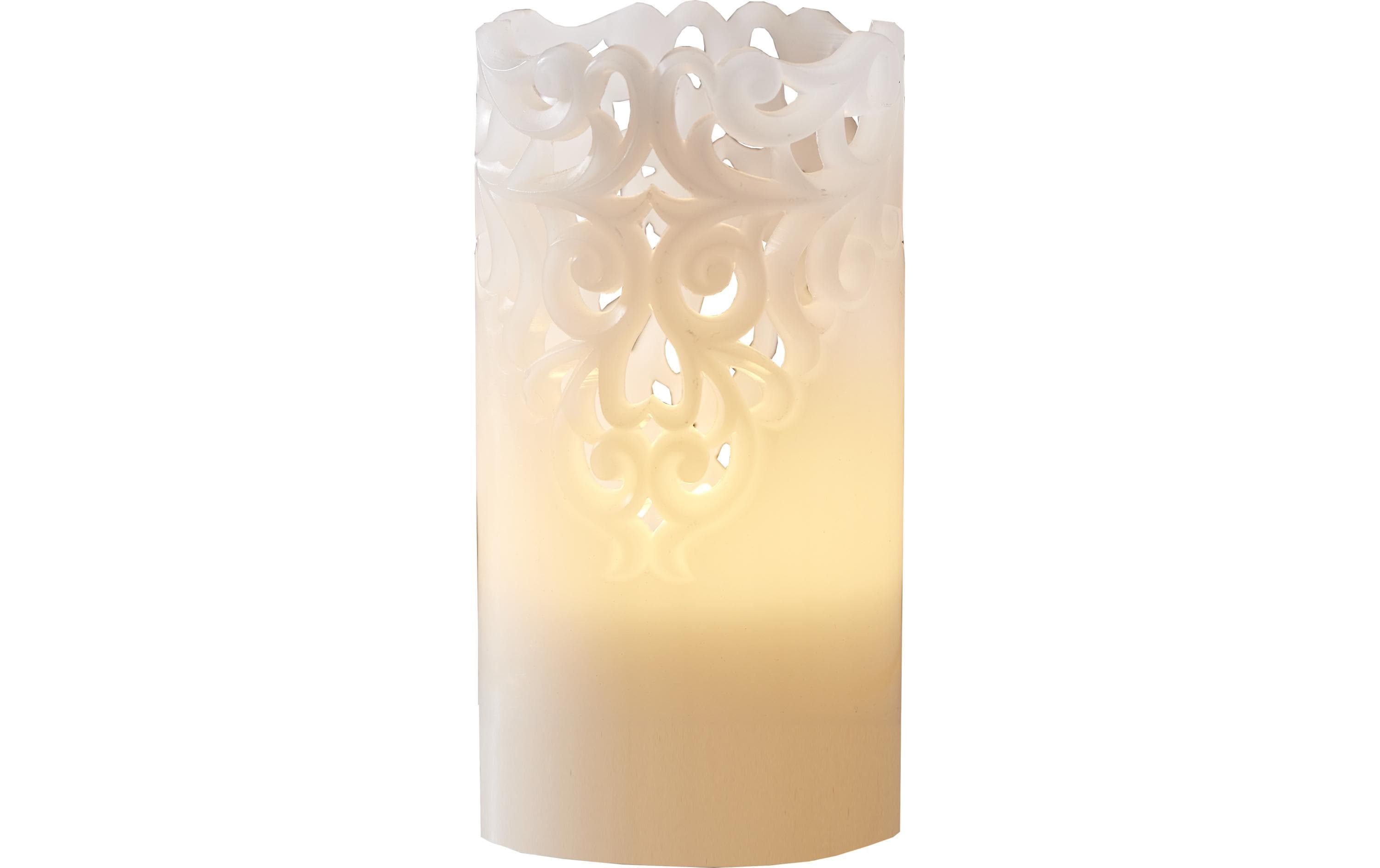 Star Trading LED-Kerze Pillar Clary Ø 8 x 15 cm, Weiss – LED-Kerze mit Timer von Star Trading