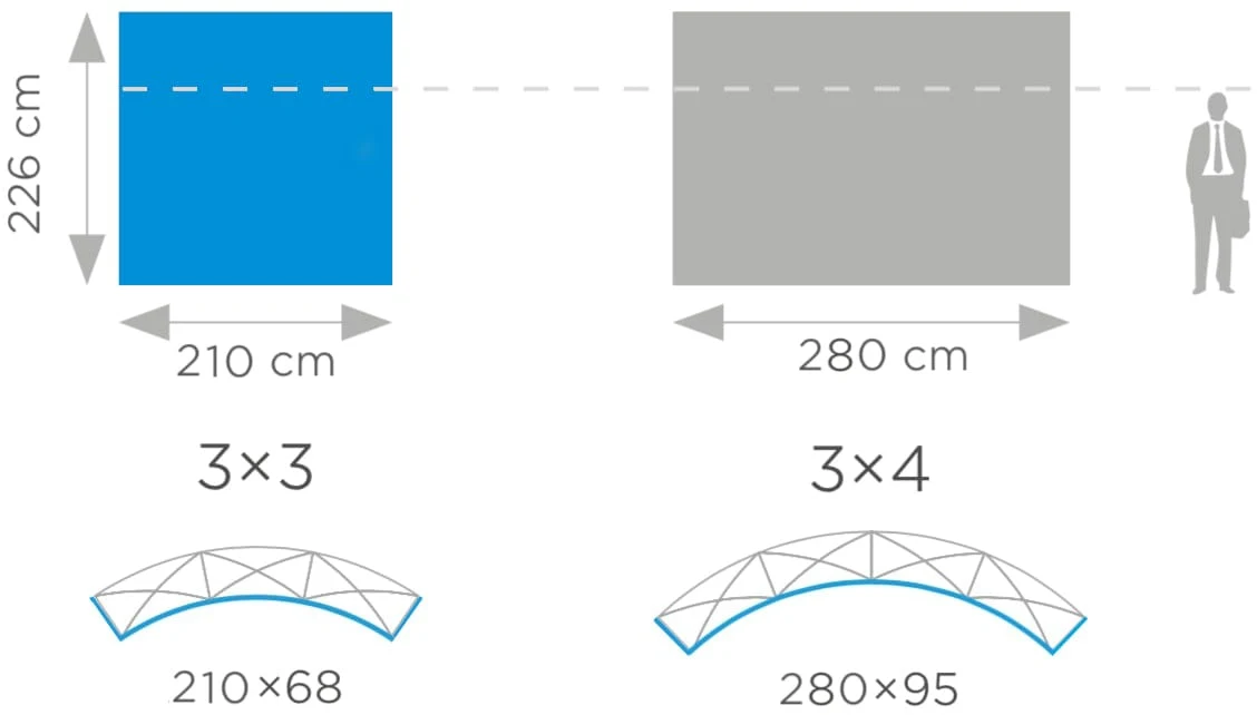 Maßzeichnung Velcro POP UP gebogen 3X3