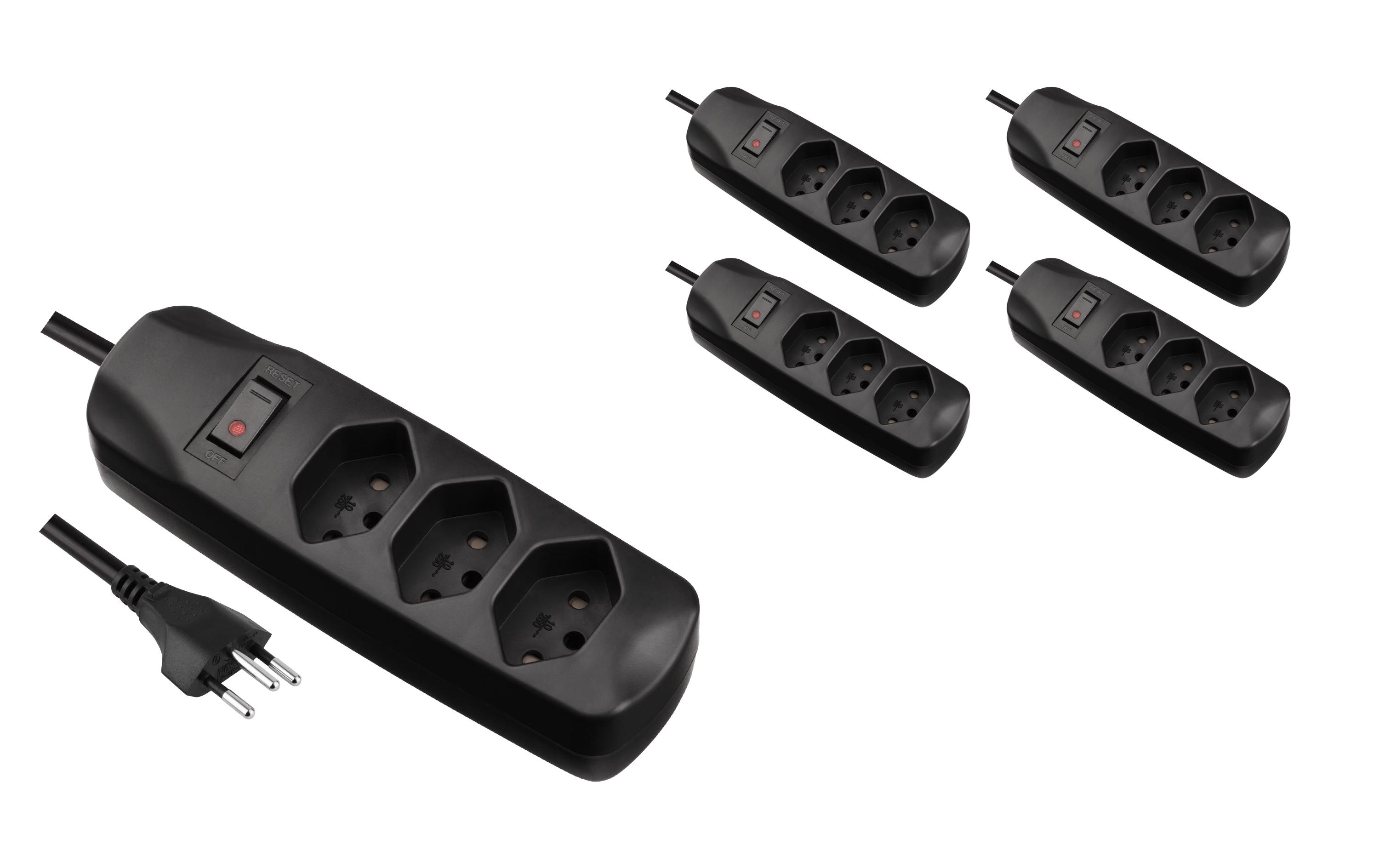 FURBER.power Steckdosenleiste 3x T13 mit Schalter, 5 Stück – Steckerleiste von FURBER.power