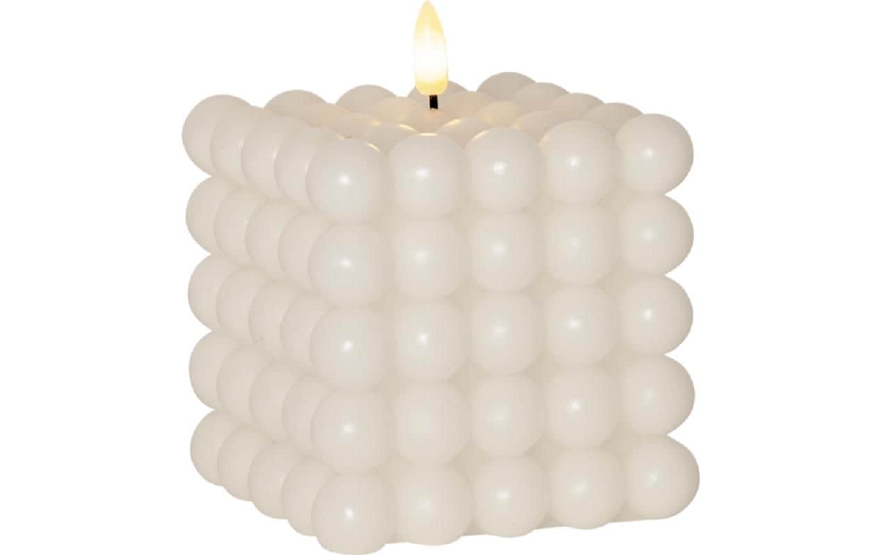 Star Trading LED-Kerze Pillar Flamme Dot, 10 x 12.5 cm, Weiss – LED-Kerze mit Timer von Star Trading