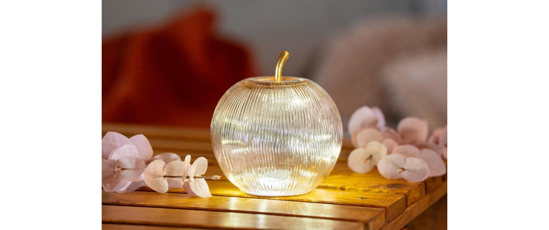 balthasar LED-Deko-Apfel Mela LED-Glasfrucht Puder-Rosa handgefertigt