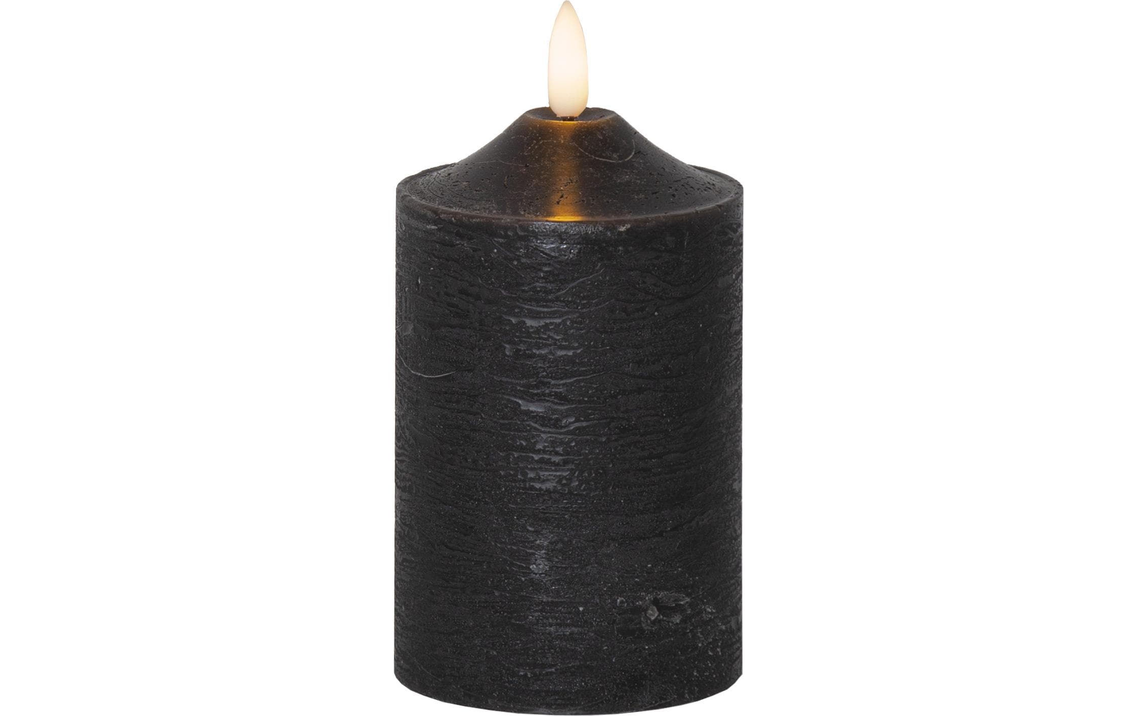 Star Trading LED-Kerze Pillar Flamme Ø 7.5 x 15 cm, Schwarz – LED-Kerze mit Timer von Star Trading