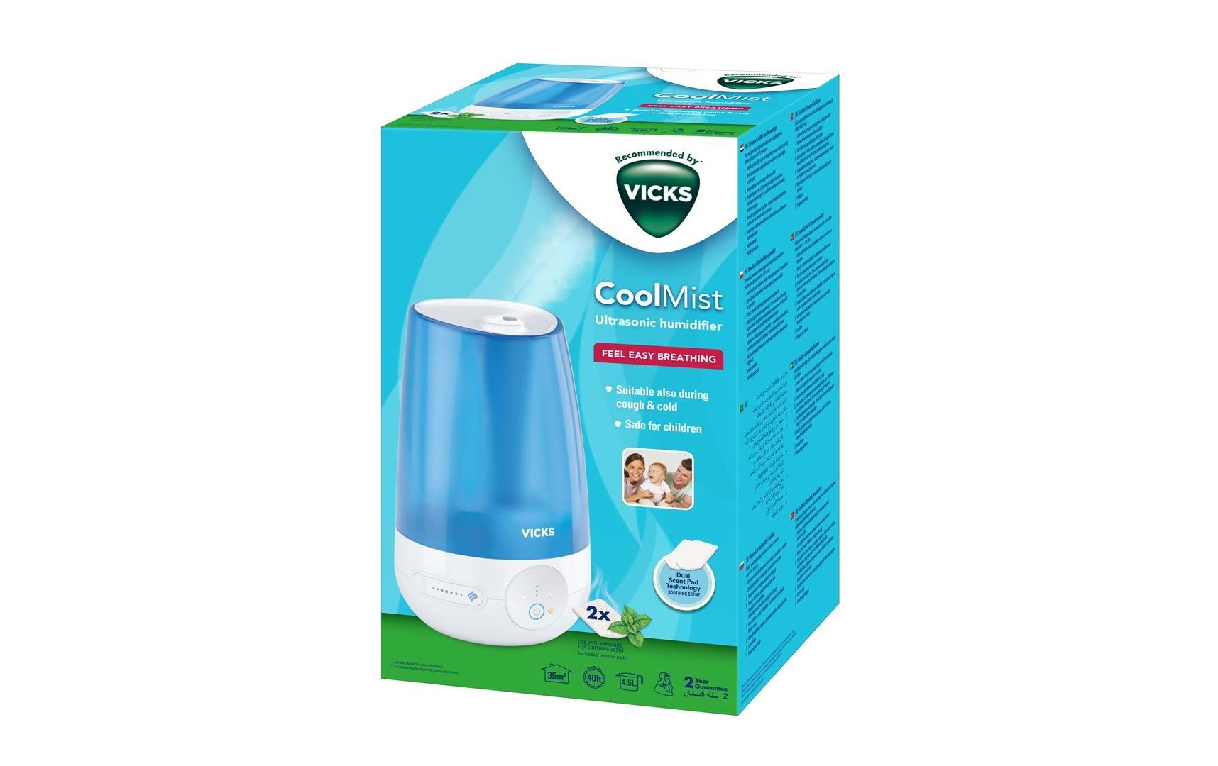 VICKS Mini Kaltluft-Luftbefeuchter – kompakter Ultraschall-Kaltvernebler mit VapoPad-Funktion