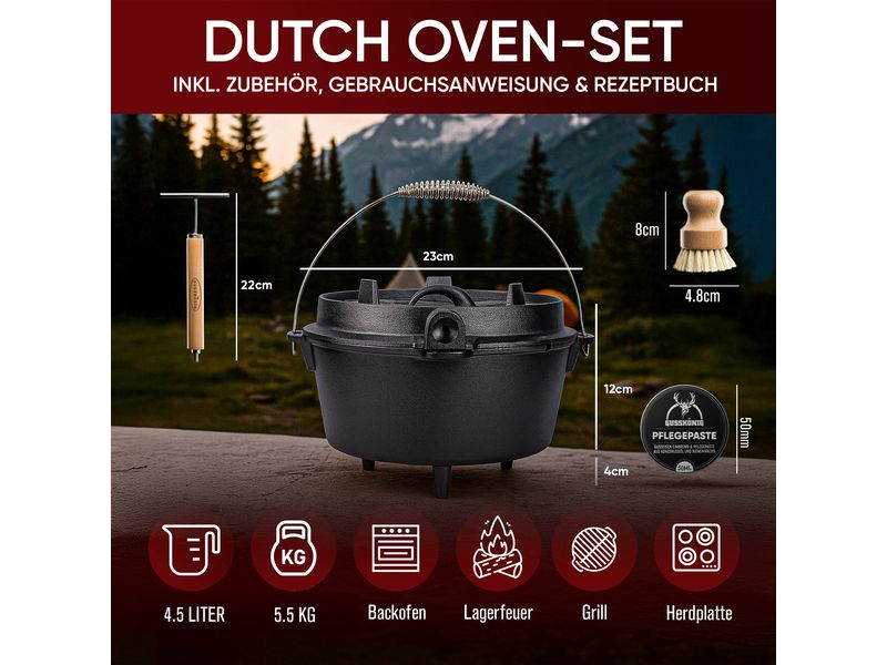 Dutch Oven Set 4,5L mit 2in1 Deckelheber