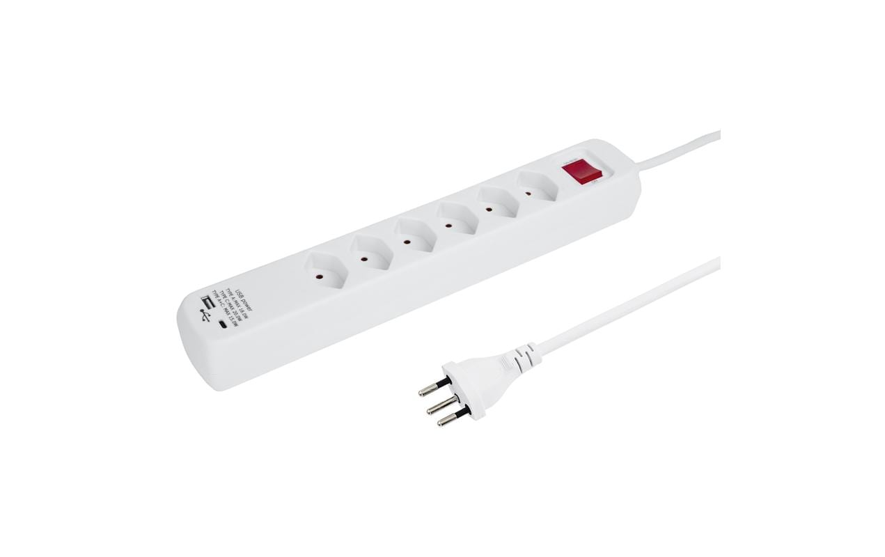 STEFFEN Steckdosenleiste POWER EASY 6x T13, 1x USB-A/USB-C PD, Weiss – Steckerleiste von STEFFEN