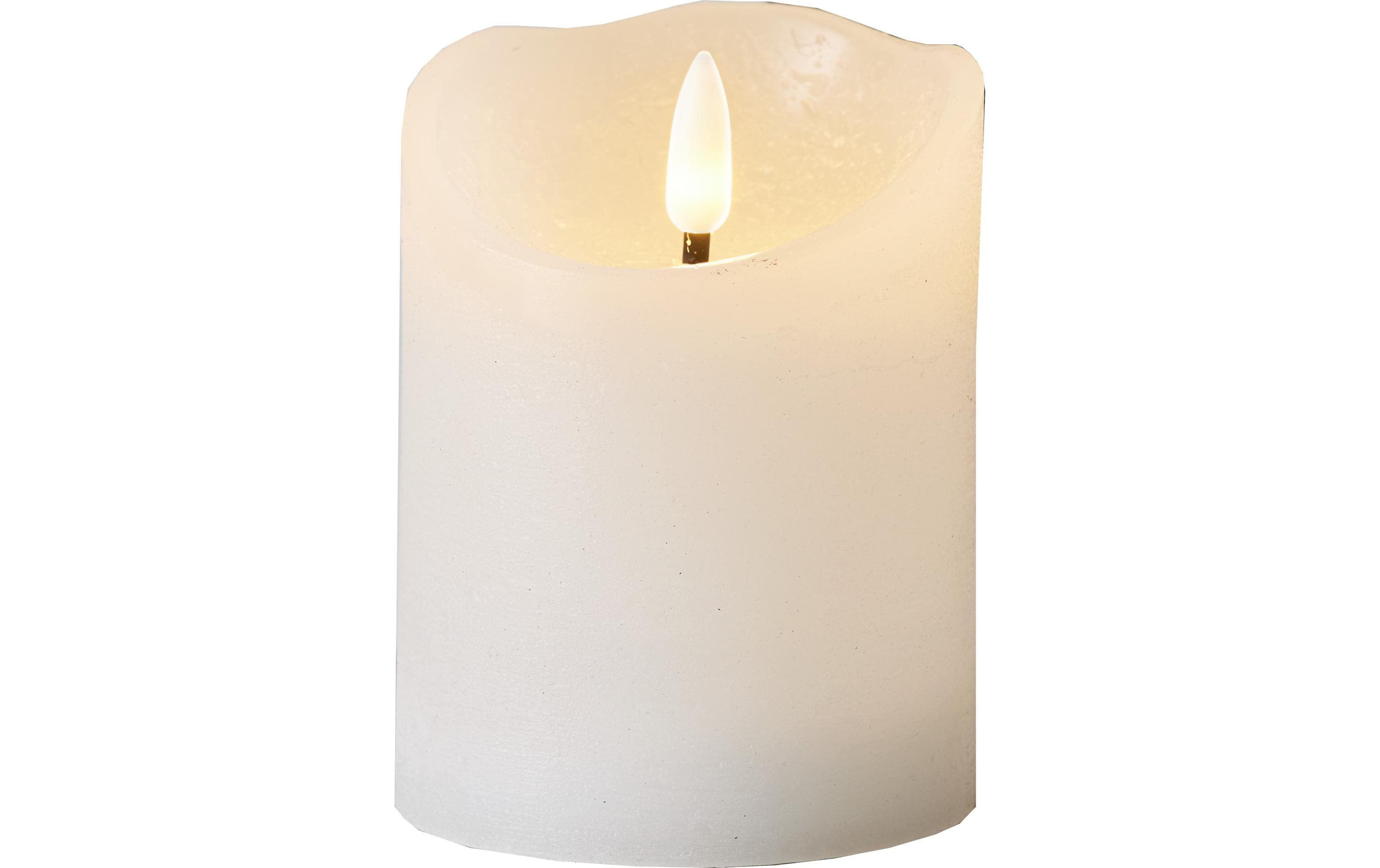 Star Trading LED-Kerze Flamme Rustic, Ø 7.5 x 10 cm, Weiss – LED-Kerze mit Timer von Star Trading