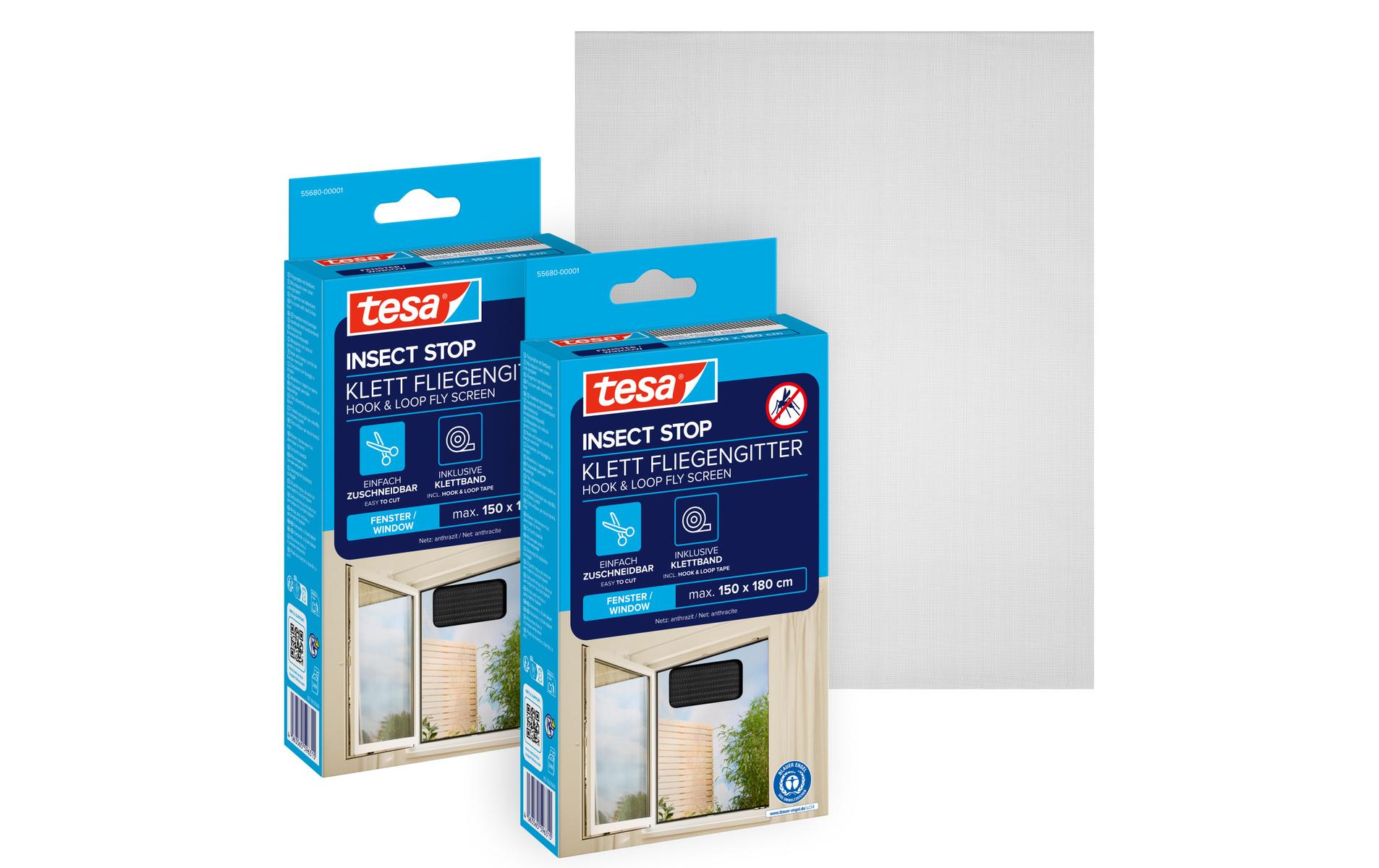 tesa Fliegengitter -Set Standard, 2x 1.5 m x 1.8 m, Anthrazit
