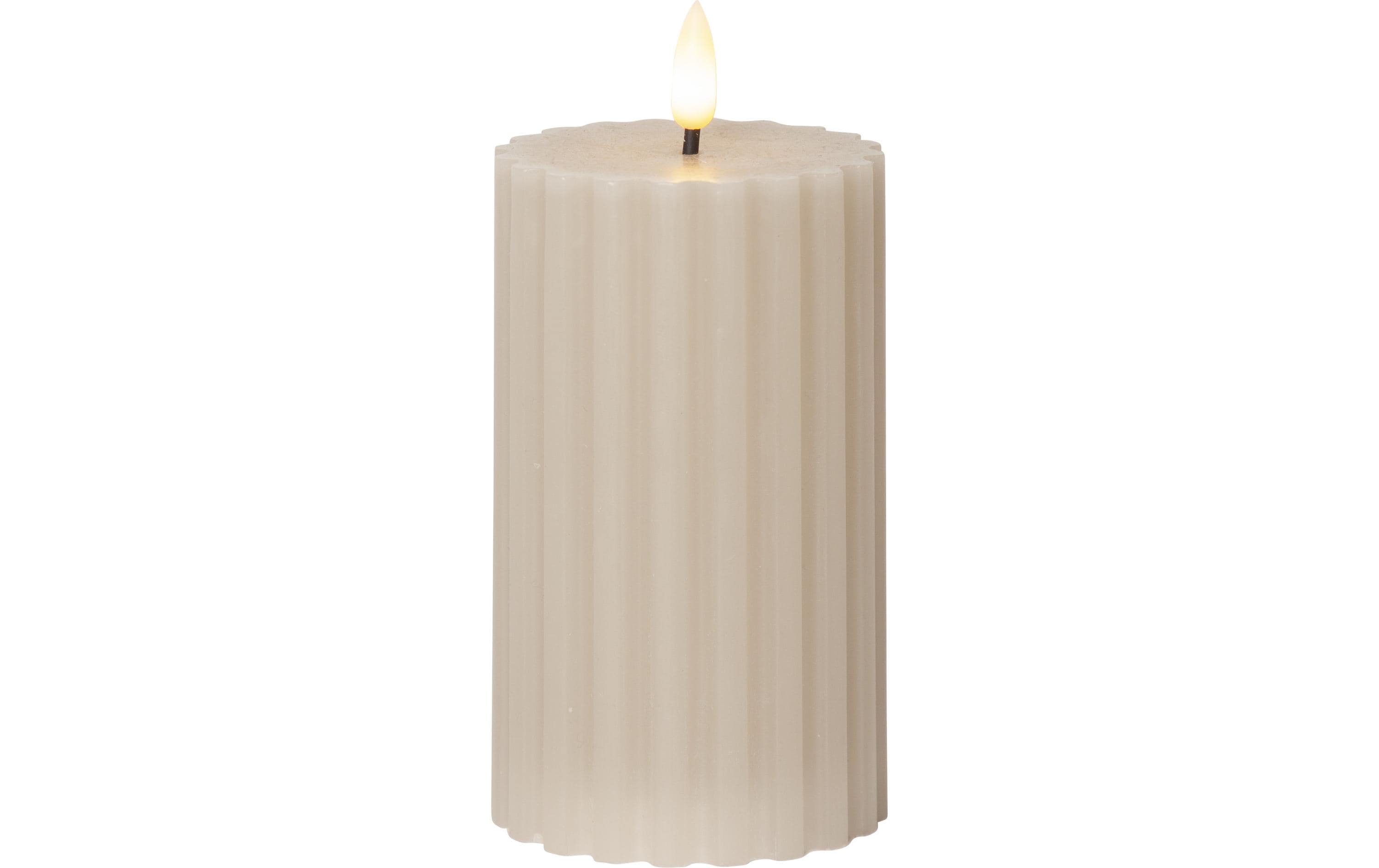 Star Trading LED-Kerze Pillar Flamme Stripe, Ø 7.5 x 15 cm, Beige – LED-Kerze mit Timer von Star Trading