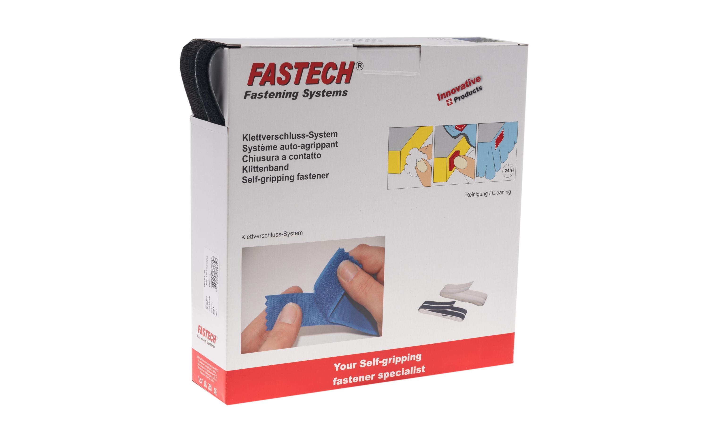 FASTECH Klettband-Box 25 mm x 25 m selbstklebend, Schwarz – Klettband-Rolle von FASTECH