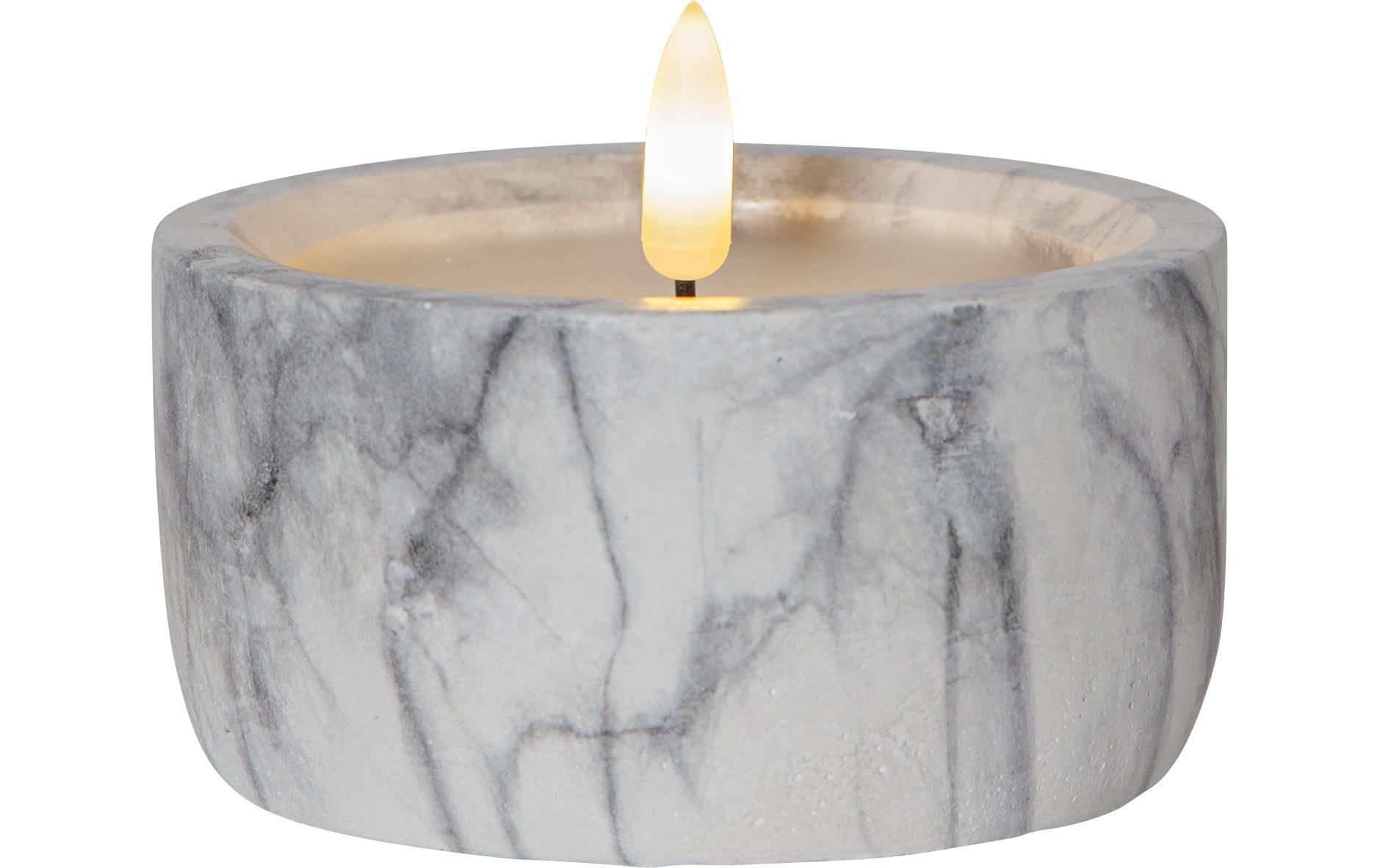 Star Trading LED-Kerze Pillar Flamme Marble Ø 10 x 7.5 cm, Grau – LED-Kerze mit Timer von Star Trading