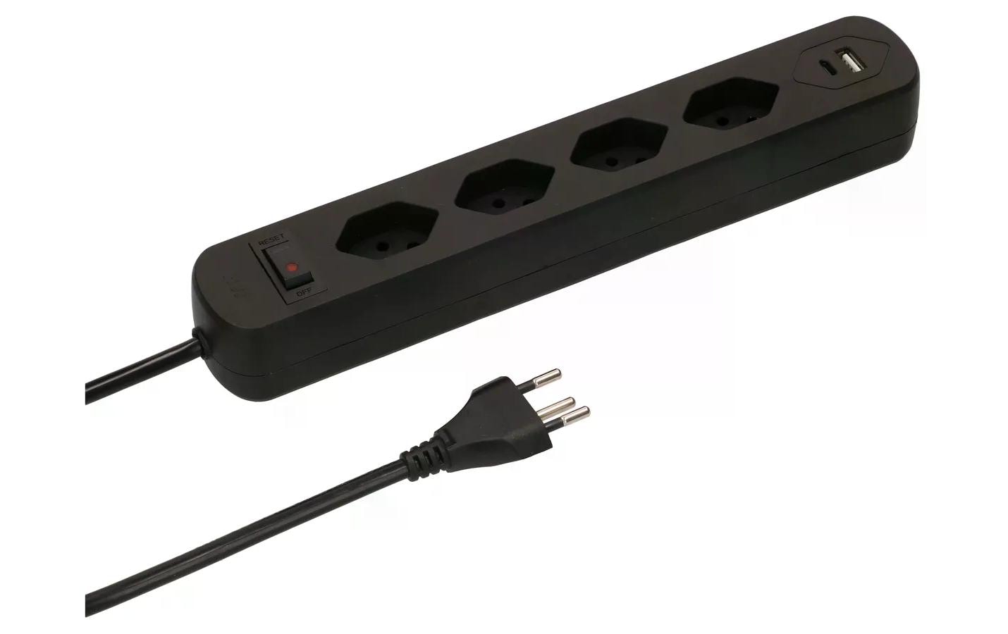 Max Hauri Steckdosenleiste Basic-Line 4x T13, USB A+C, Schalter, Schw – Steckerleiste von Max Hauri