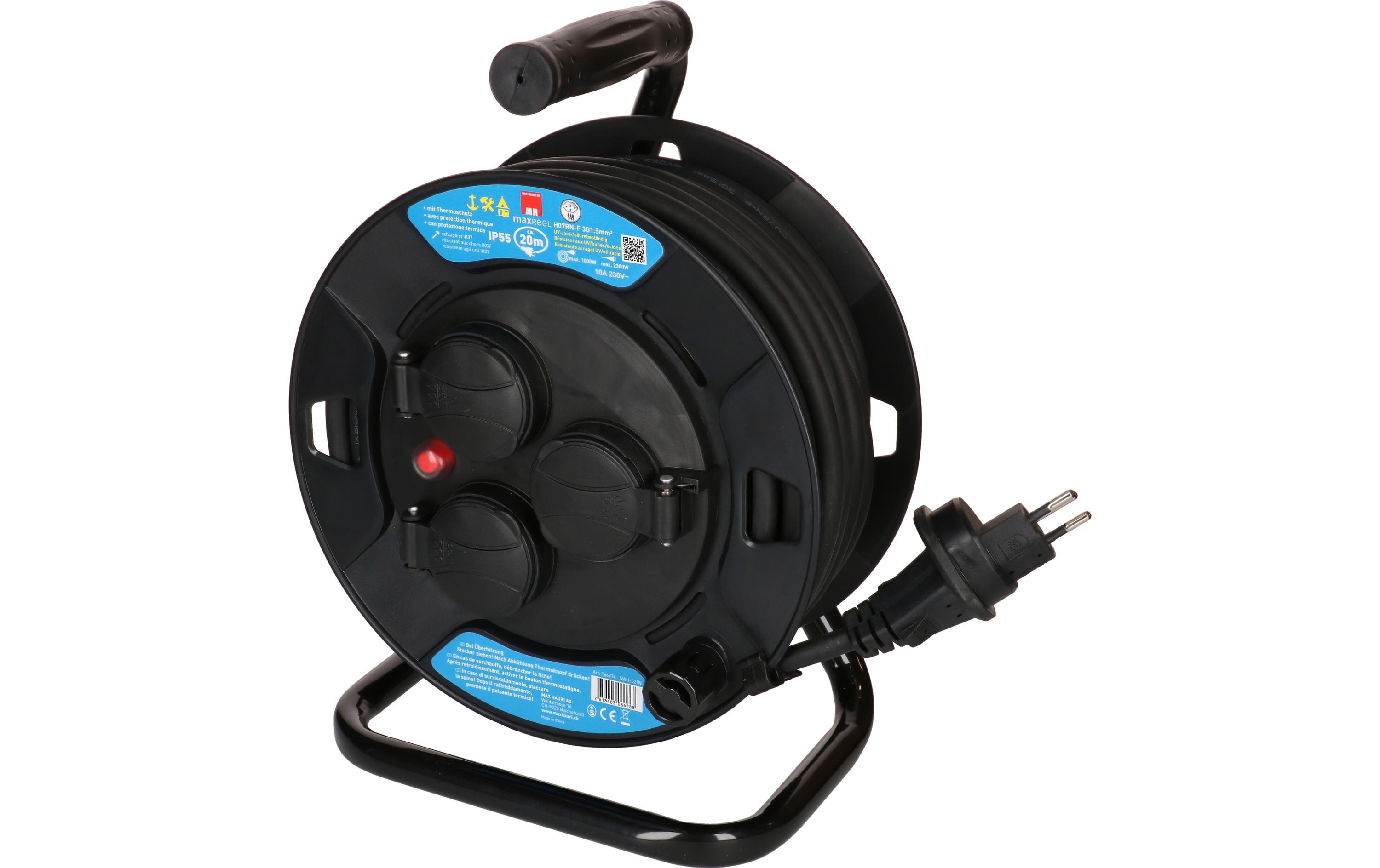 Max Hauri Kabelrolle maxREEL 20 m, 3x T13, IP55, Schwarz – Kabelrolle von Max Hauri