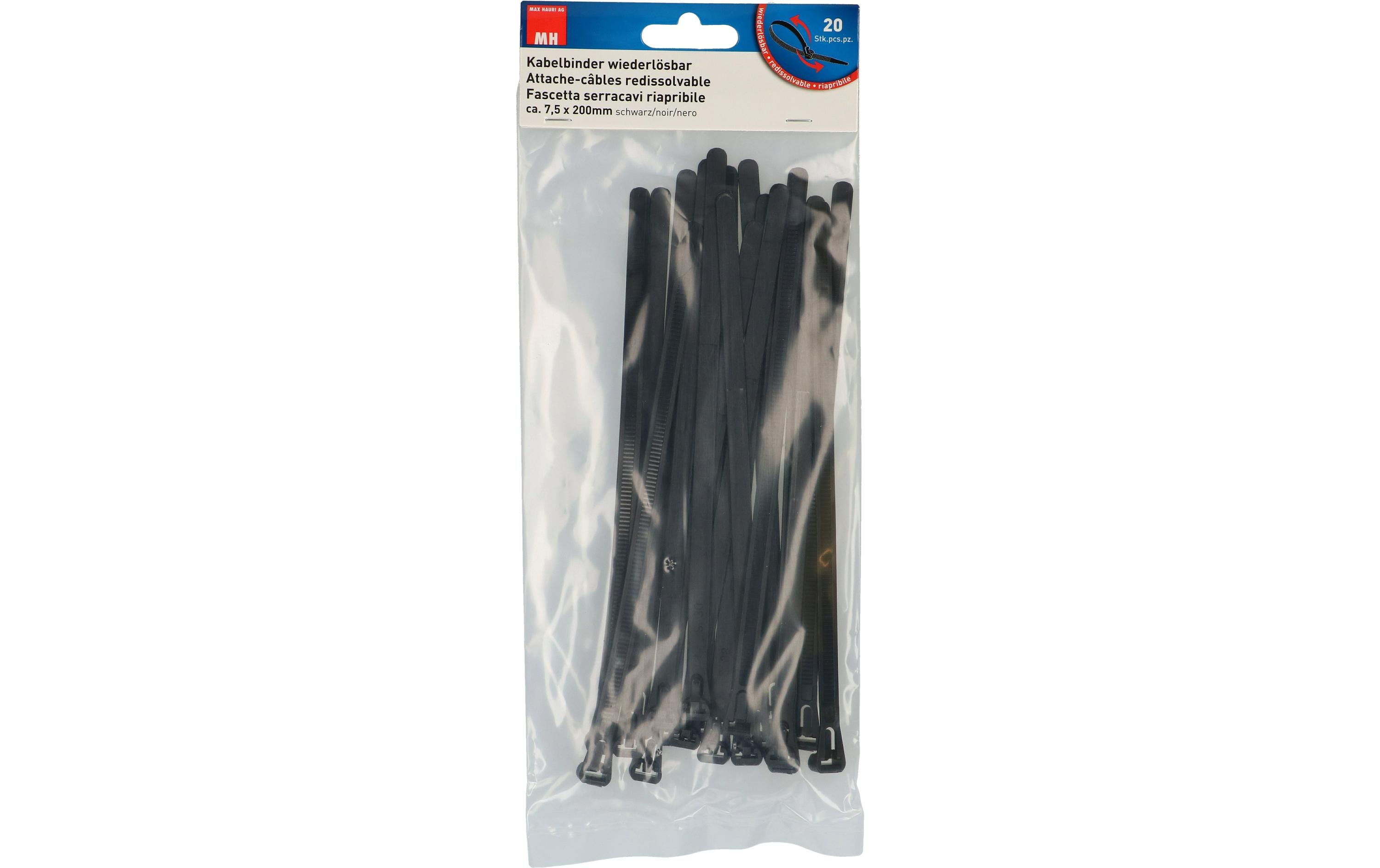 Max Hauri Kabelbinder 20 Stück Schwarz 200 mm x 7.5 mm – Kabelbinder von Max Hauri