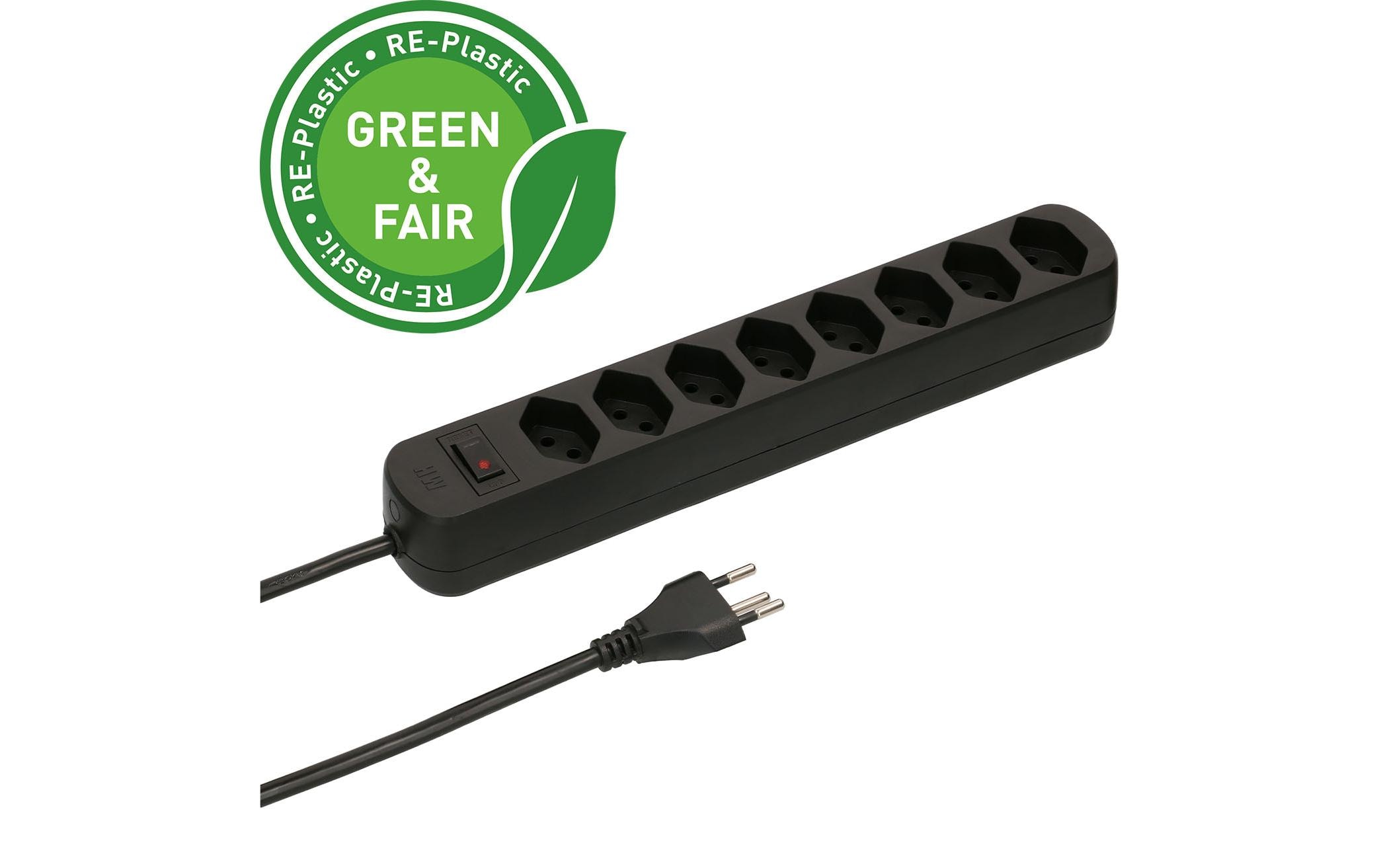 Max Hauri Steckdosenleiste Basic Line 8x Typ 13 sw 1.5m Green+Fair – Steckerleiste von Max Hauri