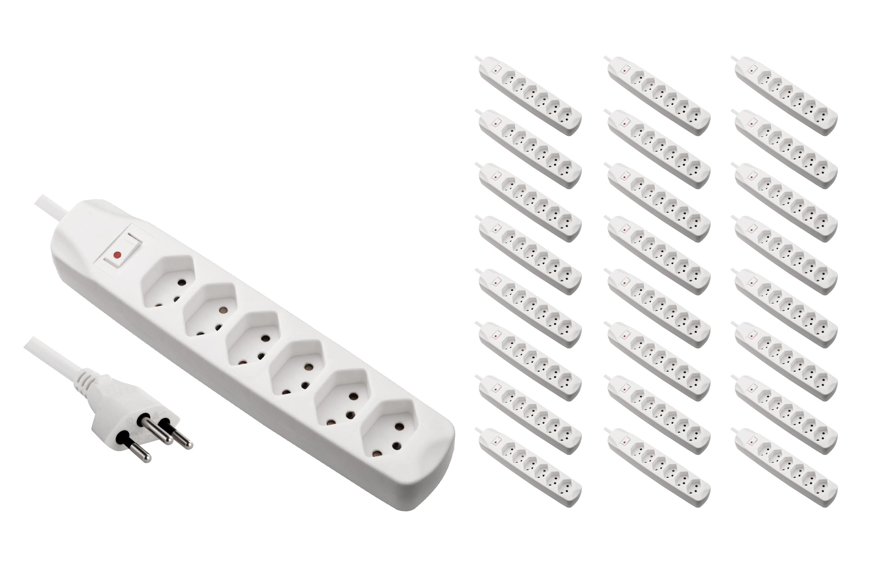 FURBER.power Steckdosenleiste 6x T13 mit Schalter, 25 Stück, Weiss – Steckerleiste von FURBER.power