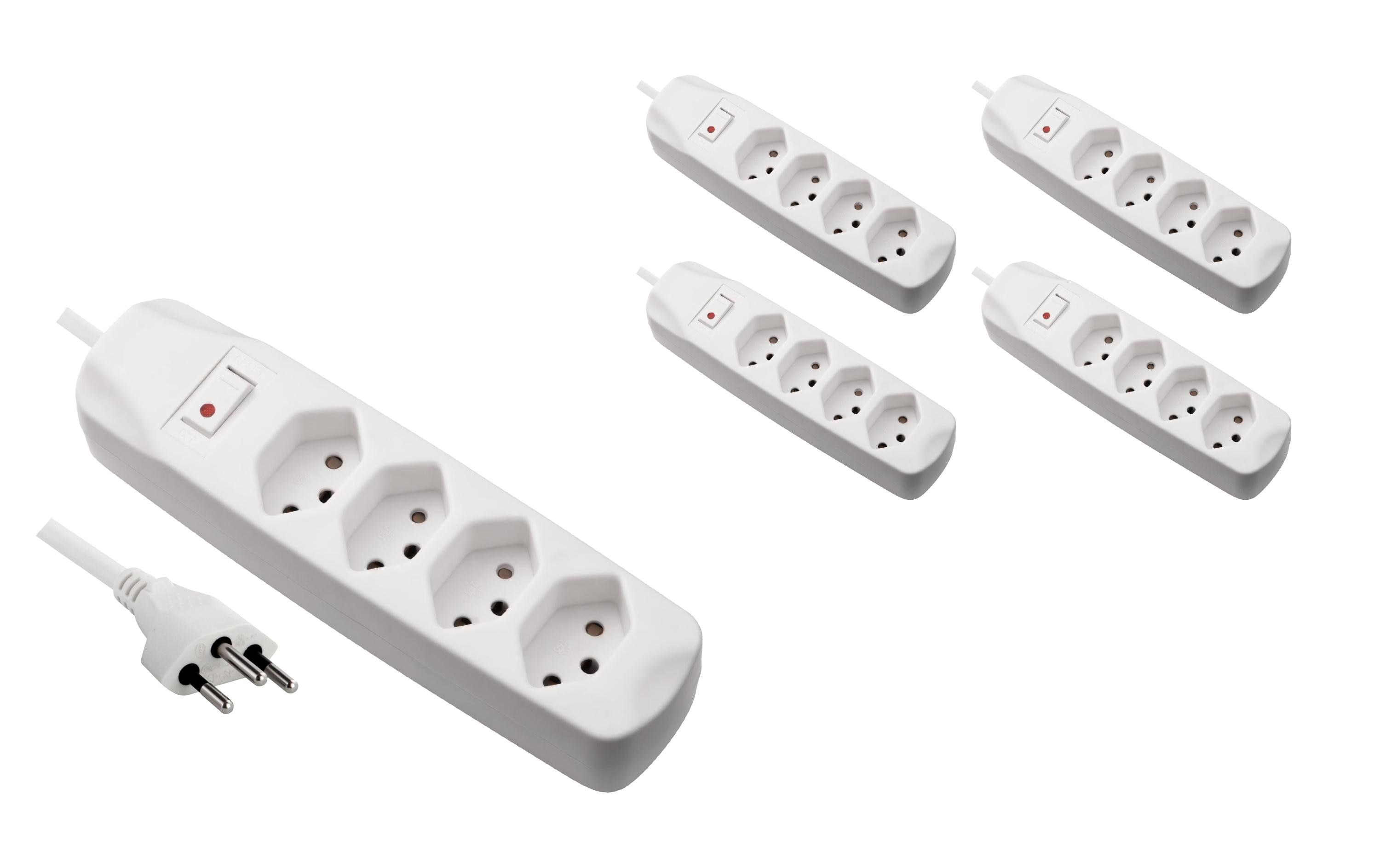 FURBER.power Steckdosenleiste 4x T13 mit Schalter, 5 Stück, Weiss – Steckerleiste von FURBER.power