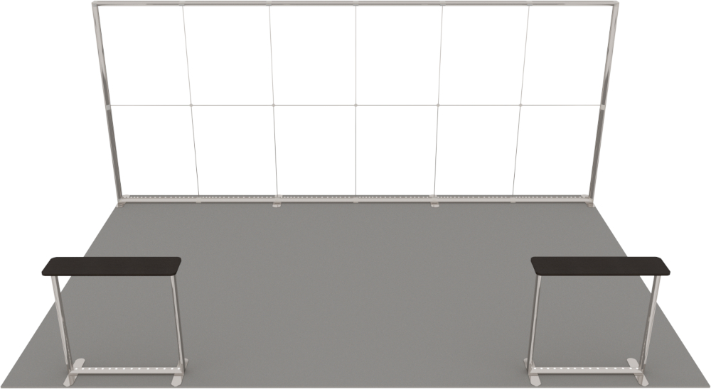 LUMIX Messestand 24 m² Halbinselstand mit 2 Theken 6x4 Meter 3D-Ansicht modulares System