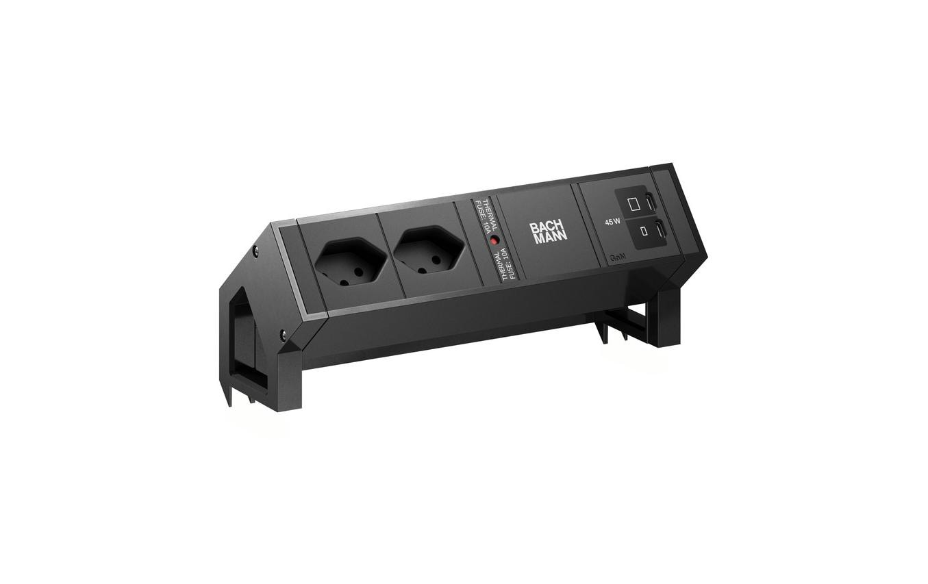Bachmann Tischsteckdosenleiste DESK2 2xT13 1xUSB C/C 45W 0.2m RAL9005 – Tischsteckdosenleiste von Bachmann