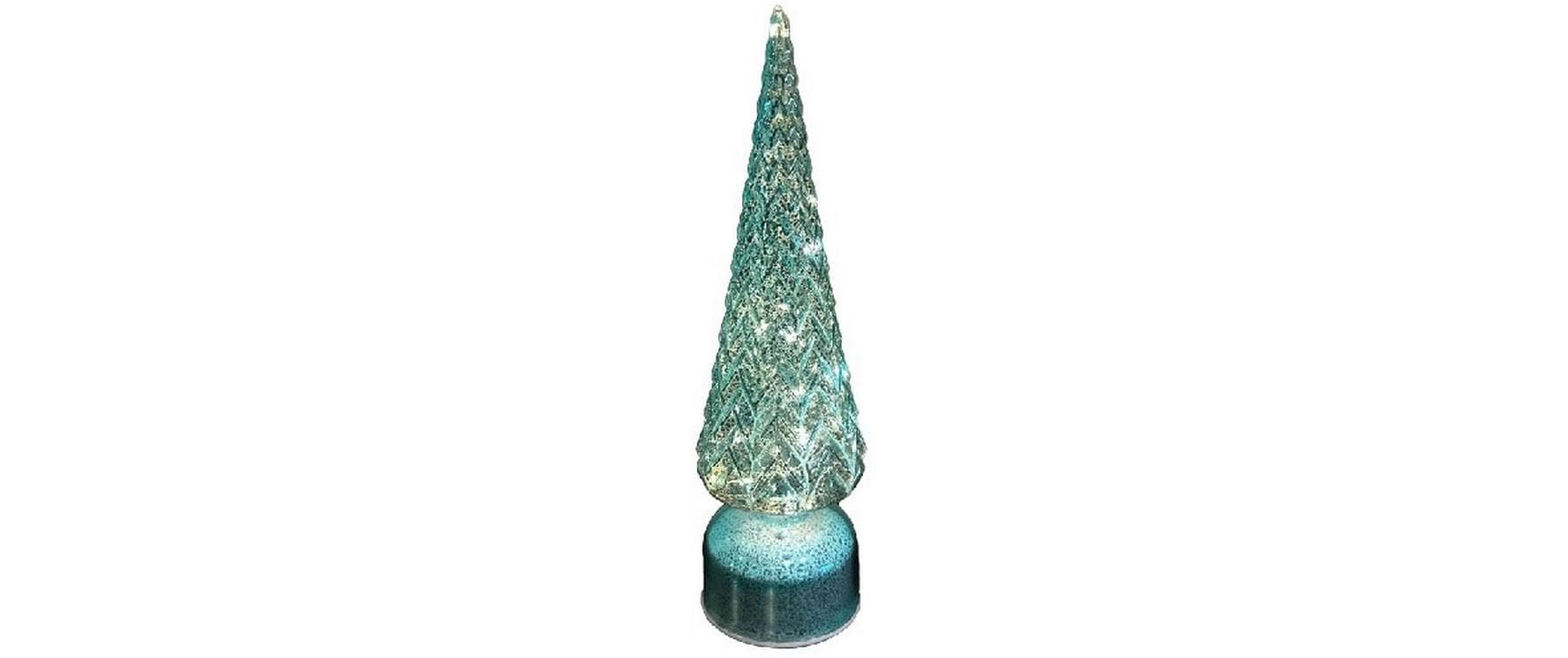 Dameco LED Glas Deko Tannenbaum rotierend türkis, transparent