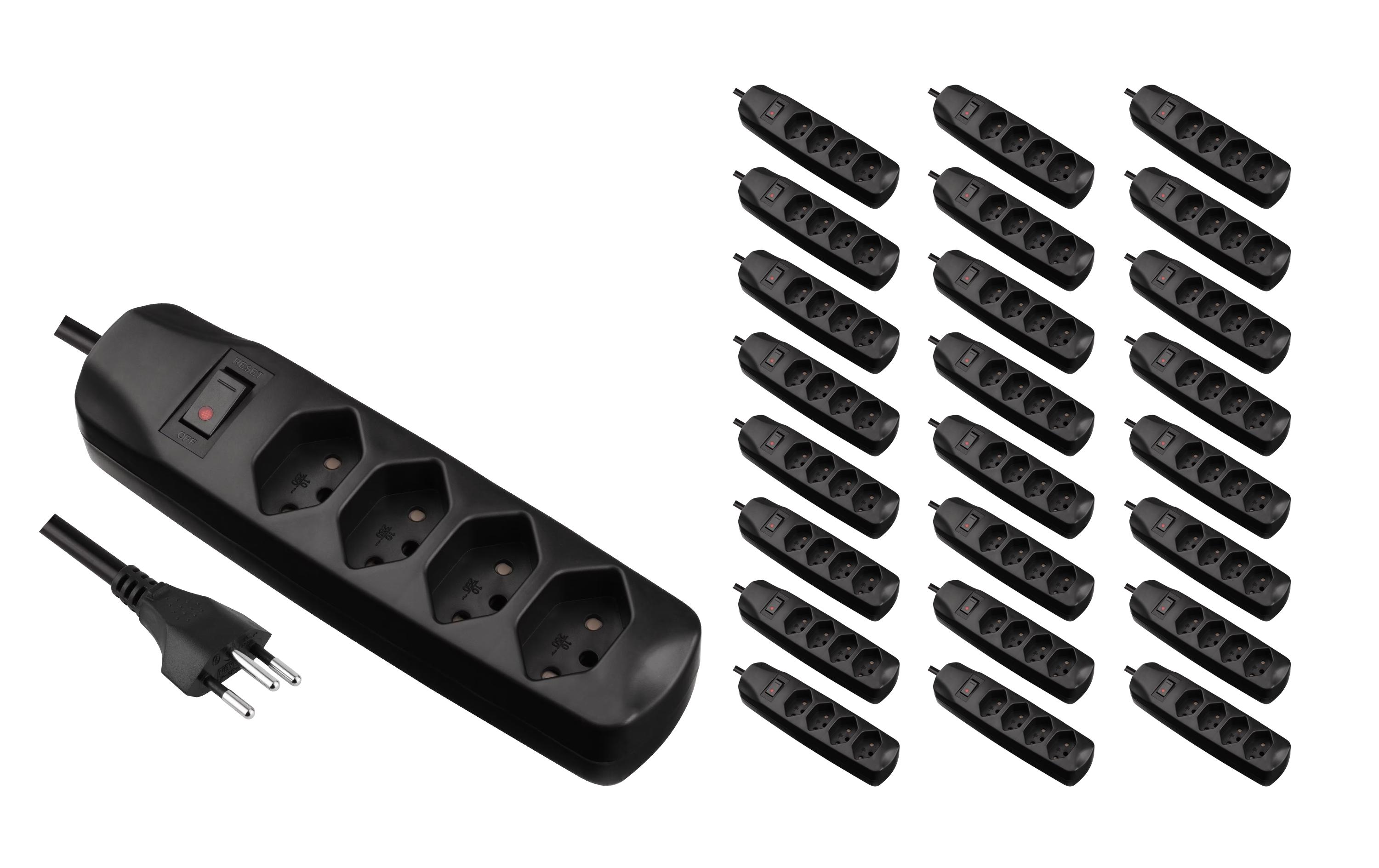 FURBER.power Steckdosenleiste 4x T13 mit Schalter, 25 Stück, Schwarz – Steckerleiste von FURBER.power