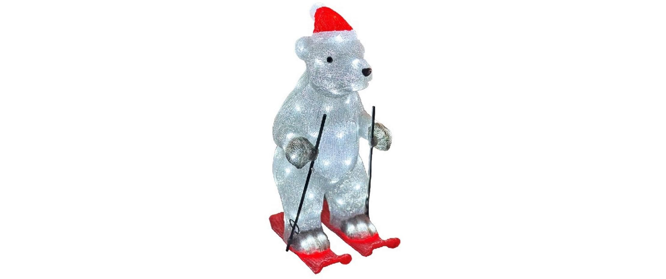 Dameco LED Outdoor Acryl Bär auf Ski mit 80 LED cool white