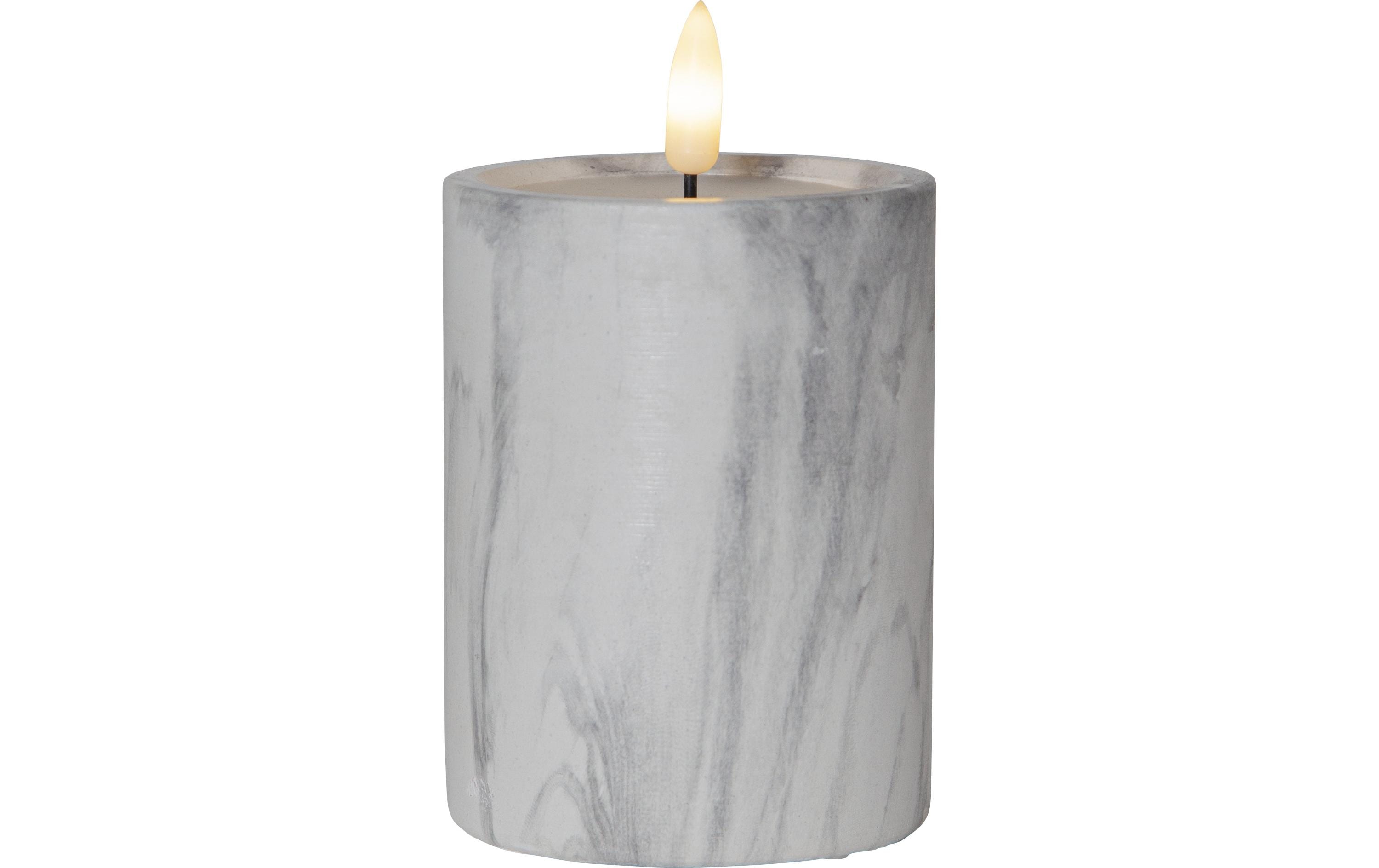 Star Trading LED-Kerze Pillar Flamme Marble Ø 7.5 x 12.5 cm, Grau – LED-Kerze mit Timer von Star Trading
