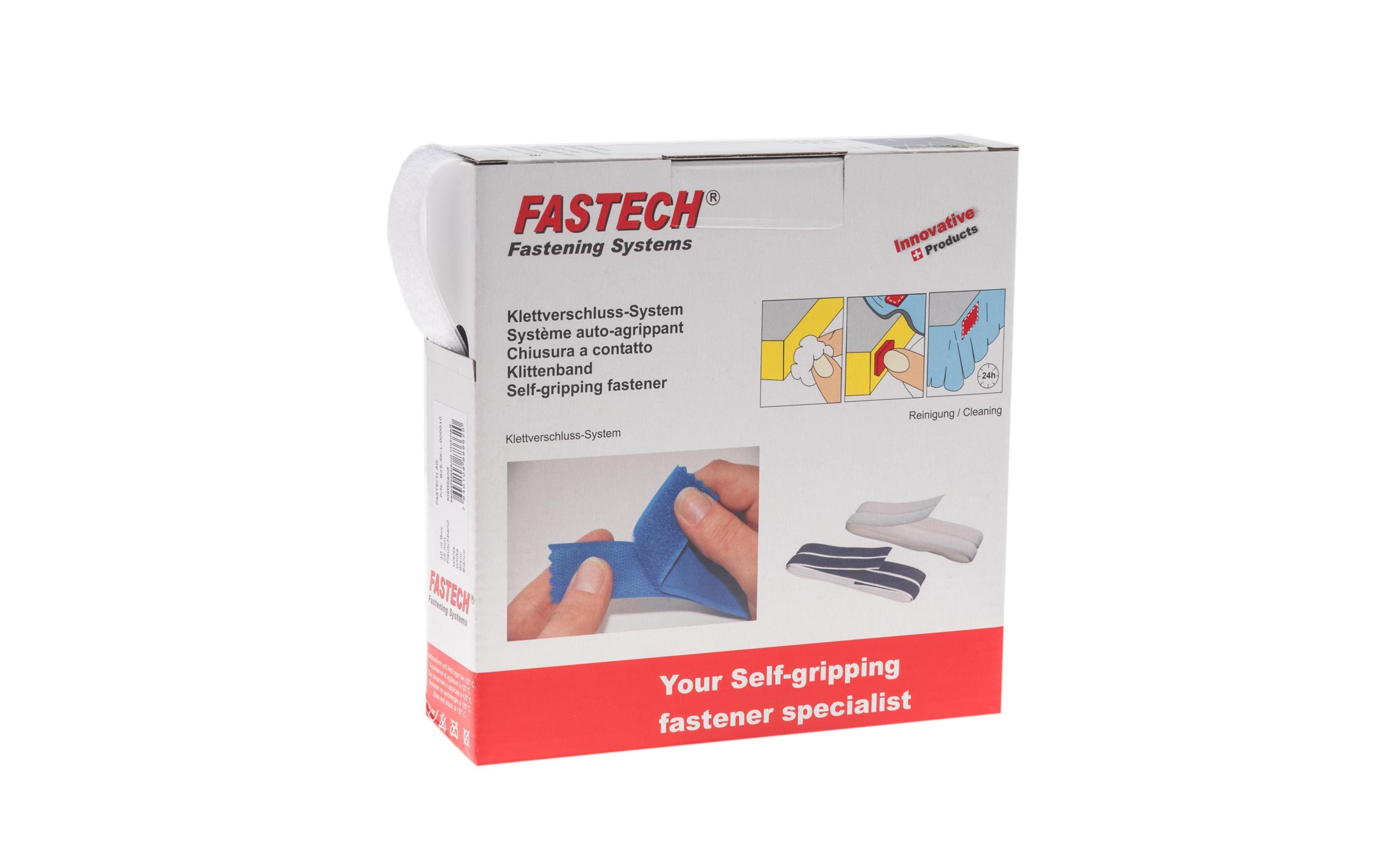 FASTECH Flauschseite Box 25 mm x 10 m selbstklebend, Weiss – Klettband von FASTECH