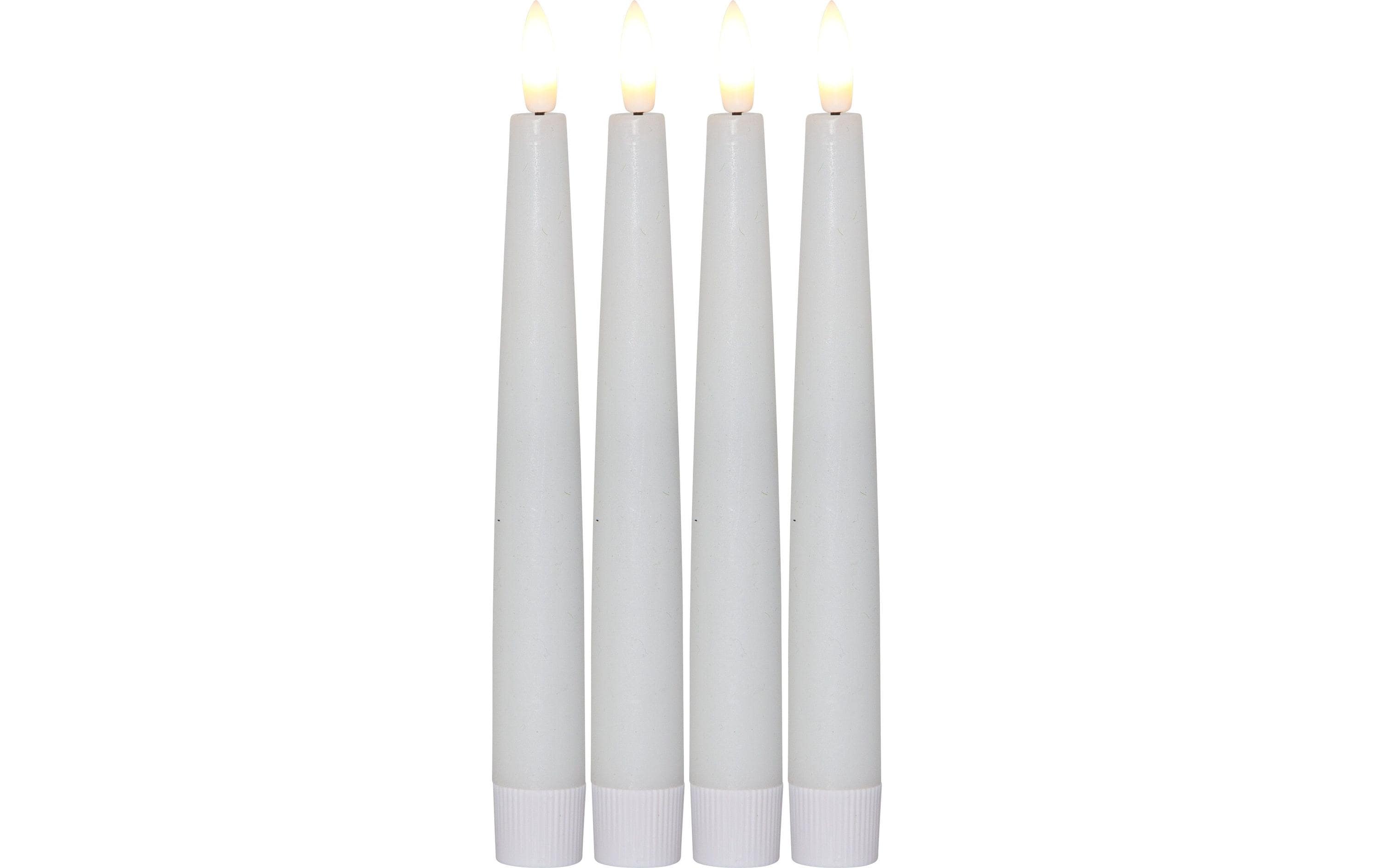 Star Trading LED-Stabkerzen Set Dinner Flamme Ø 2.1 x 20 cm, Weiss, 4 Stk – LED-Stabkerze mit Timer mit Fernbedienung von Star Trading