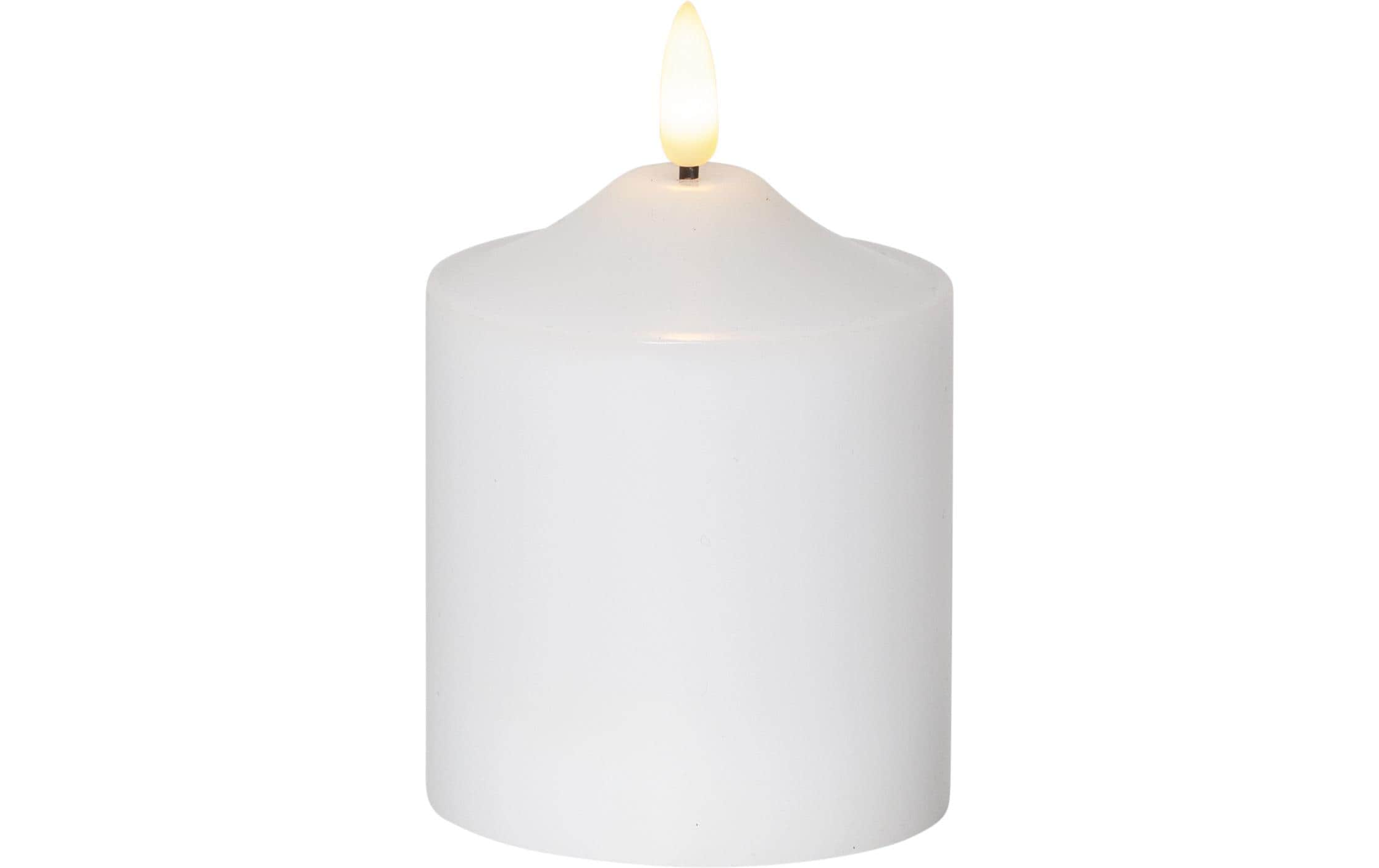 Star Trading LED-Kerze Pillar Flamme Ø 7.5 x 12 cm, Weiss – LED-Kerze mit Timer von Star Trading