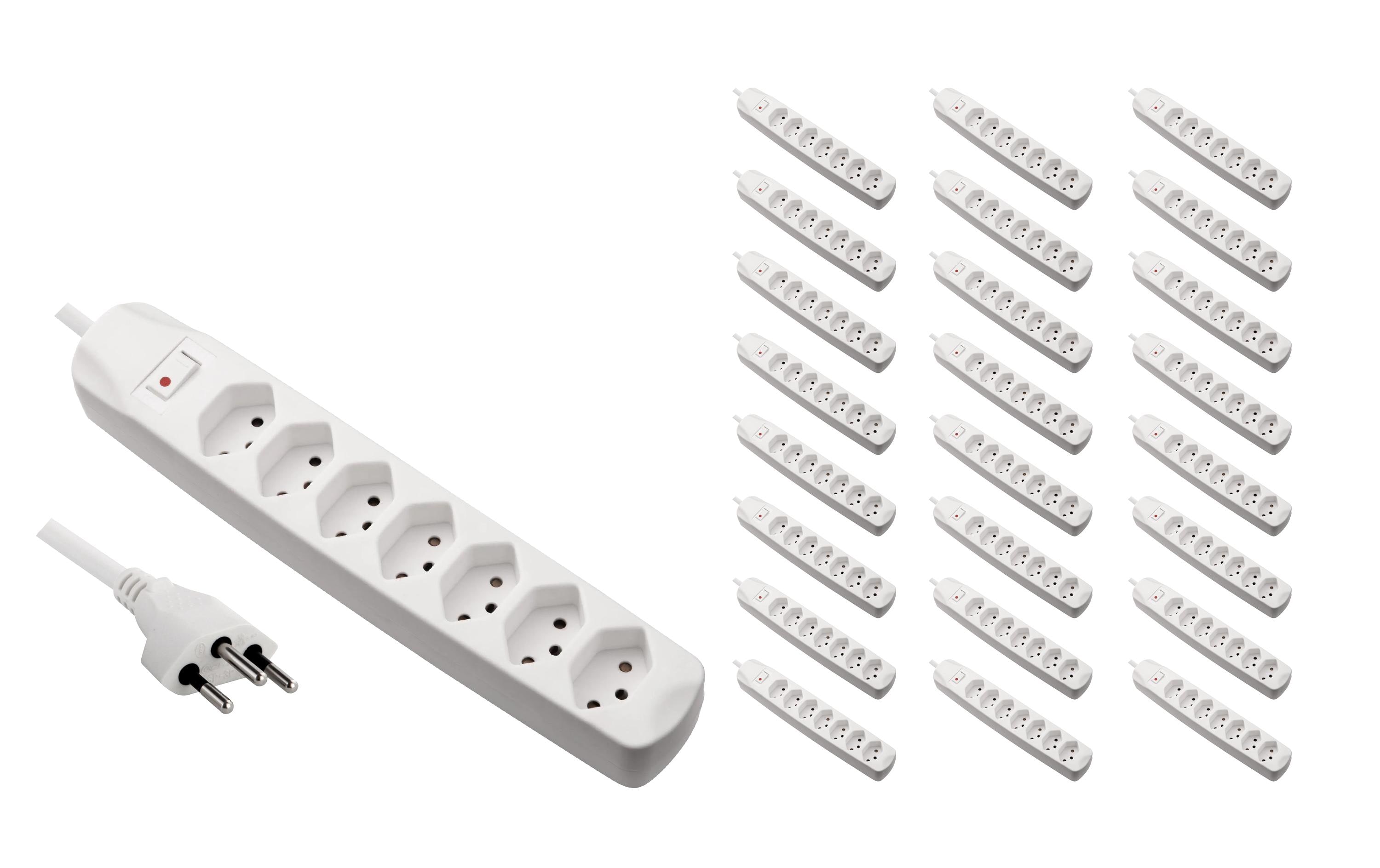 FURBER.power Steckdosenleiste 7x T13 mit Schalter, 25 Stück, Weiss – Steckerleiste von FURBER.power