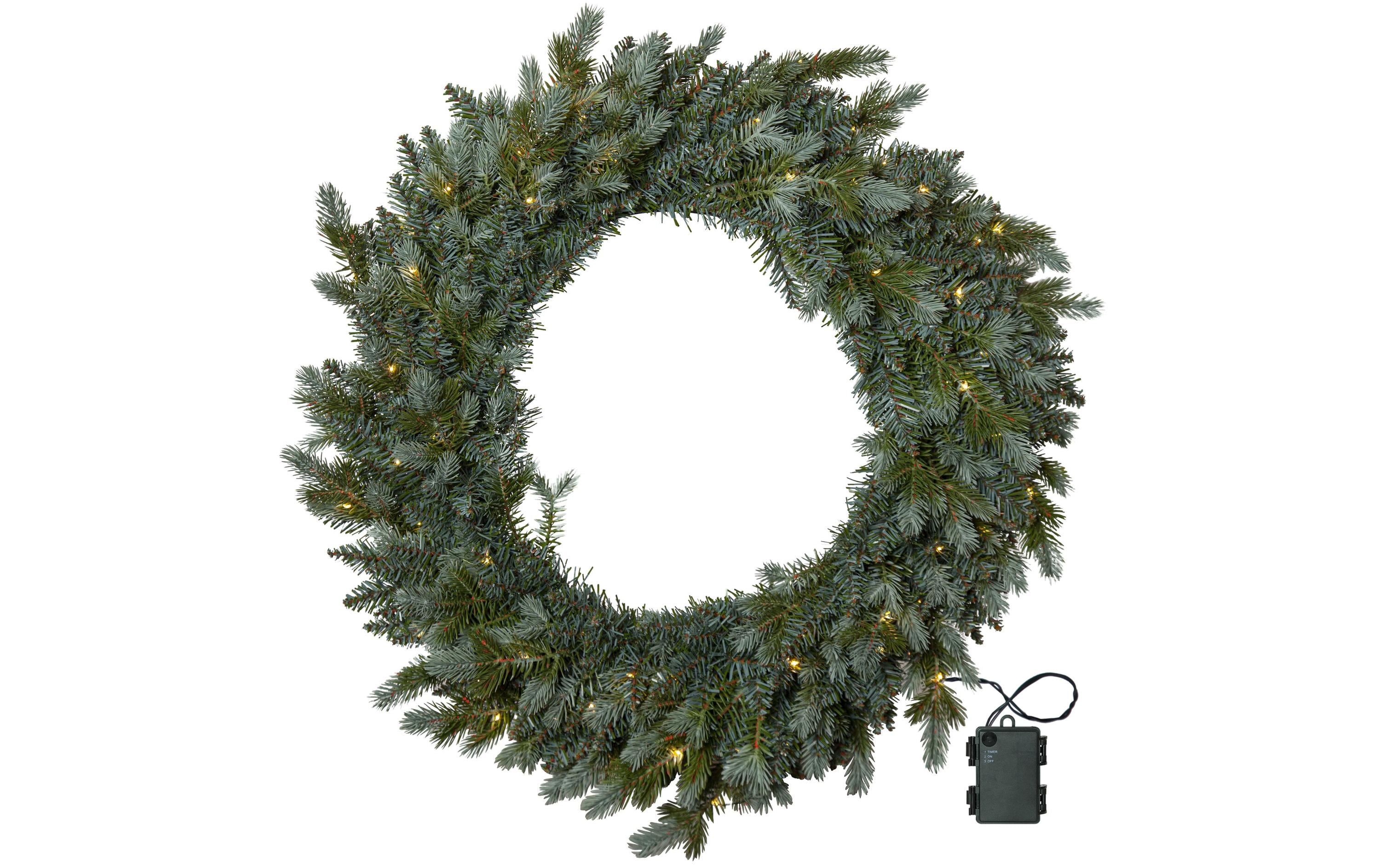 Star Trading LED-Weihnachtskranz Greyland, Ø 80 cm, Grün – LED-Kranz batteriebetrieben mit Timer von Star Trading