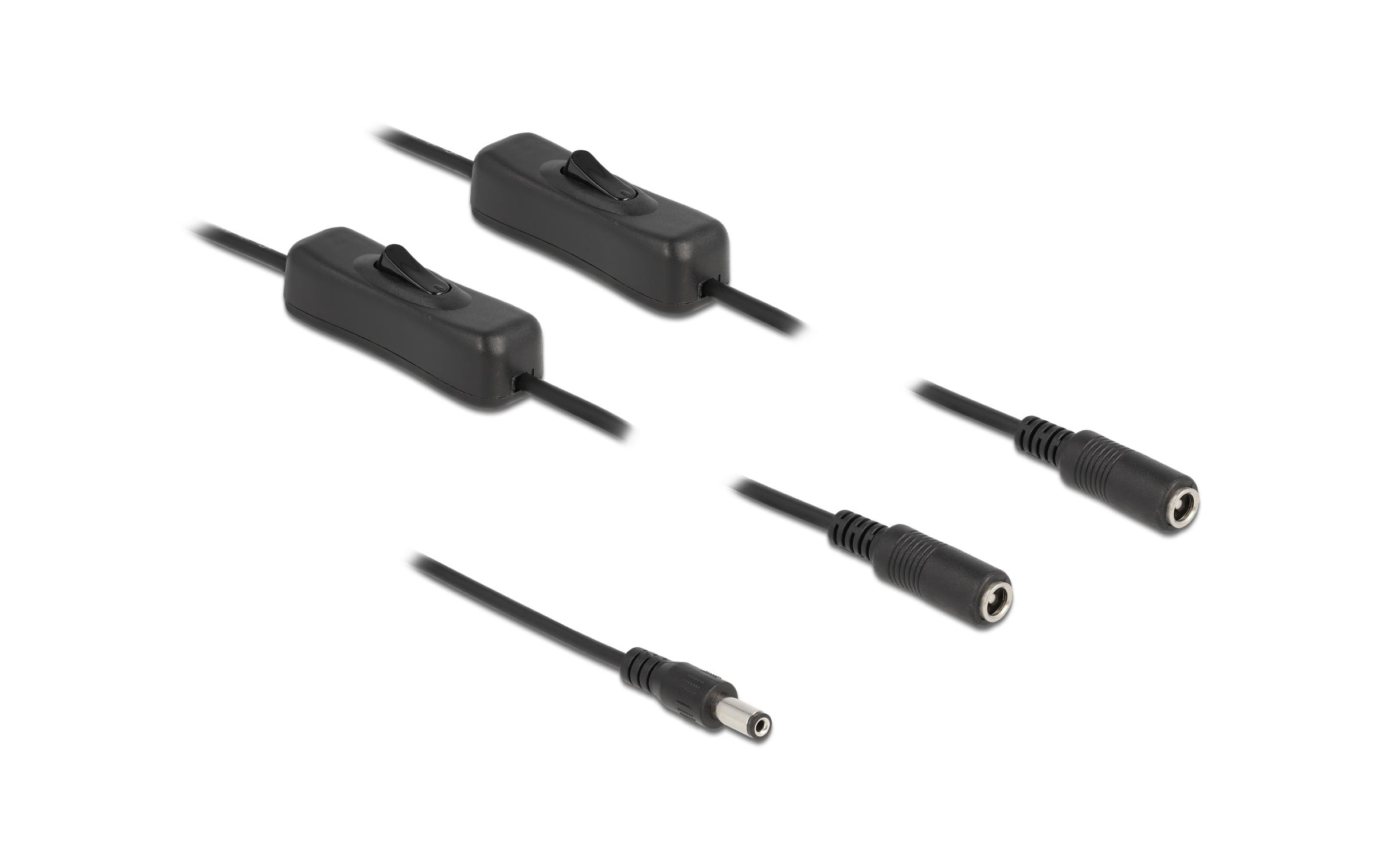 Delock Hohlstecker Kabel DC 5.5 x 2.1 mm zu 2 x DC mit Schalter 1 m