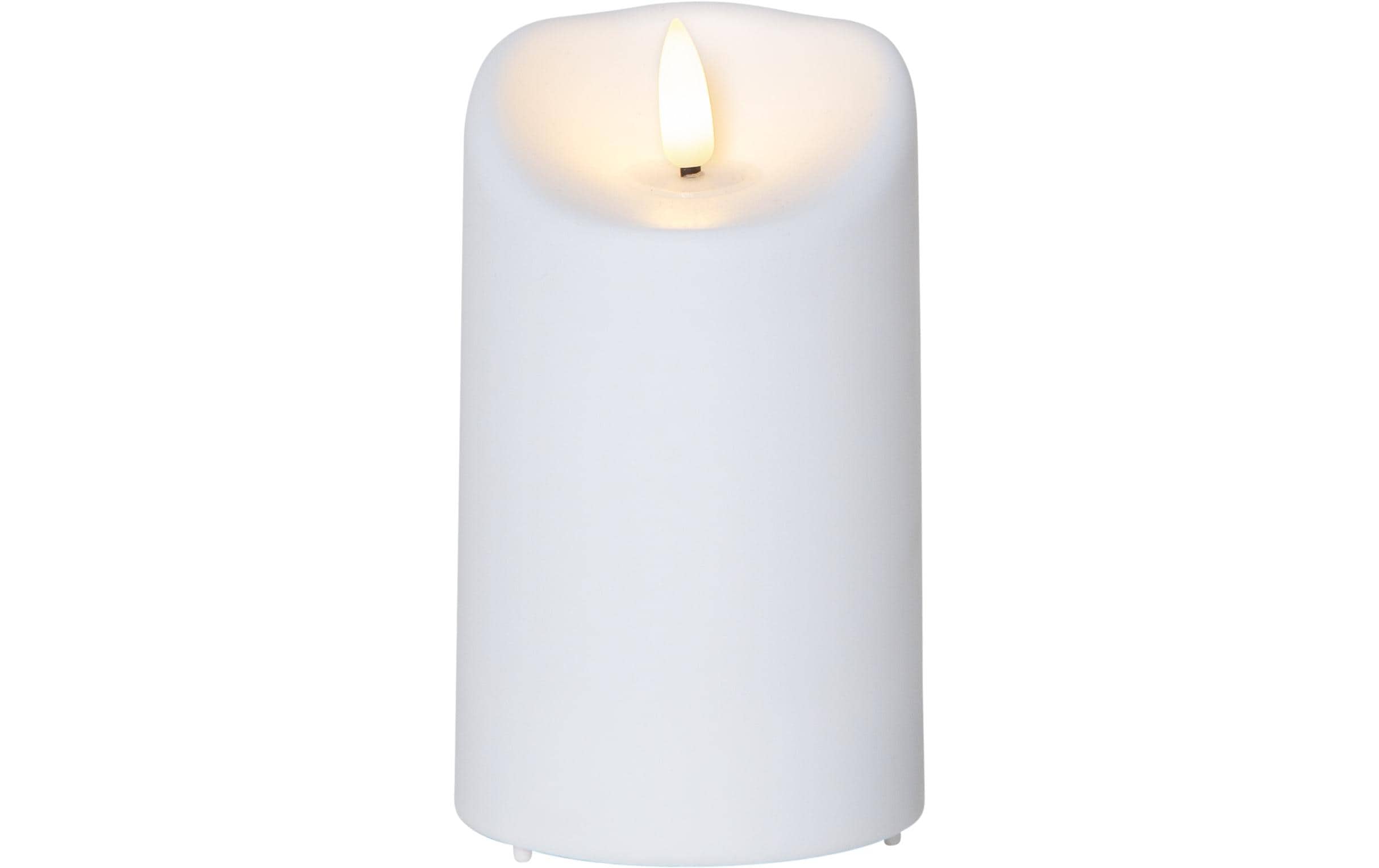 Star Trading LED-Kerze Pillar Flamme Ø 7.5 x 13 cm, Weiss – LED-Kerze mit Timer für aussen von Star Trading
