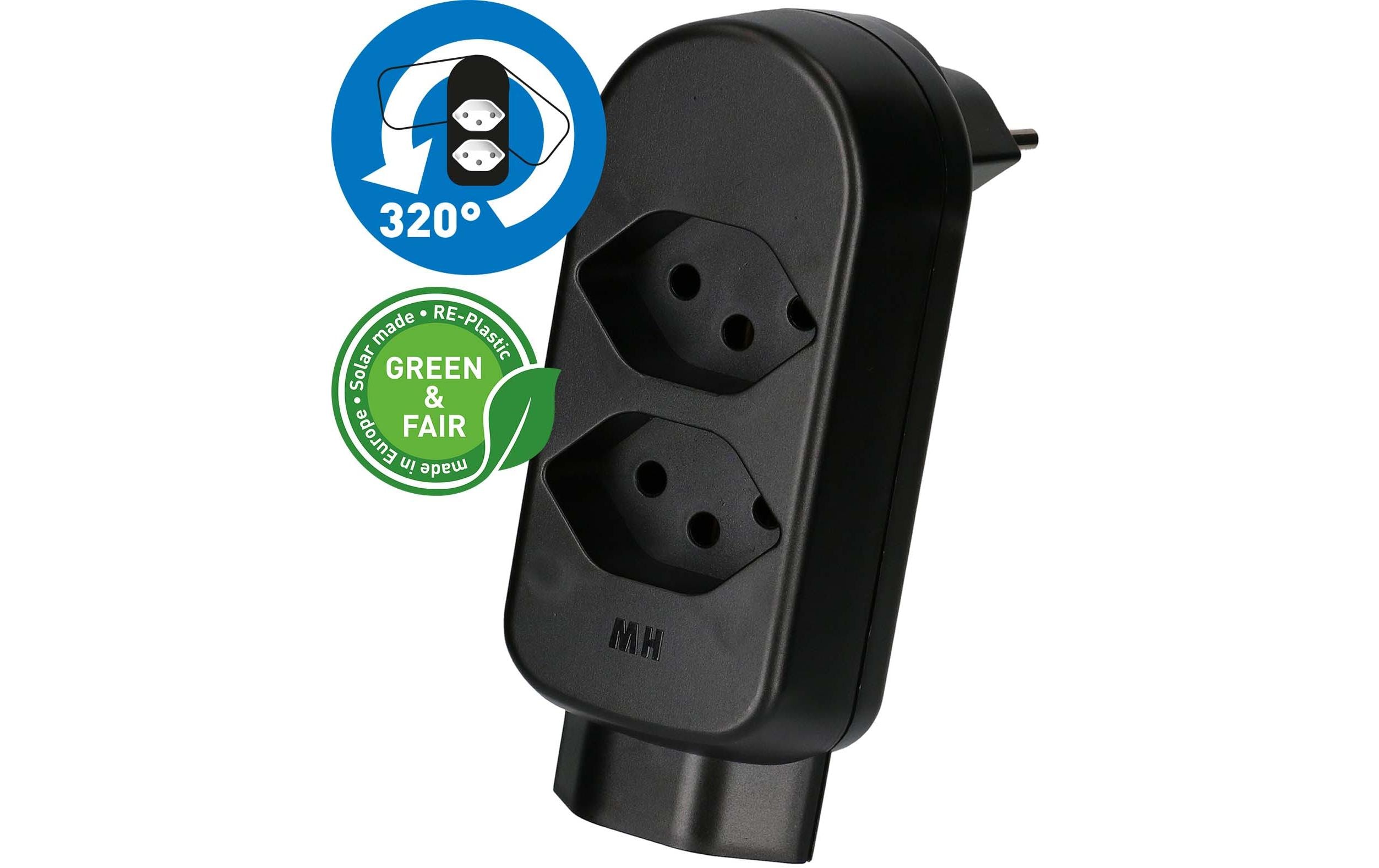 Max Hauri Abzweigstecker ADAPT 2+1x Typ 13 drehbar Green+Fair – Mehrfachstecker von Max Hauri