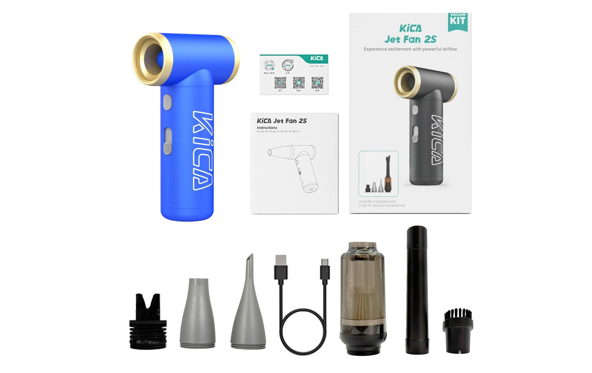 KiCA Jet Fan 2S Vacuum Kit mit Staubsaugadapter Blau