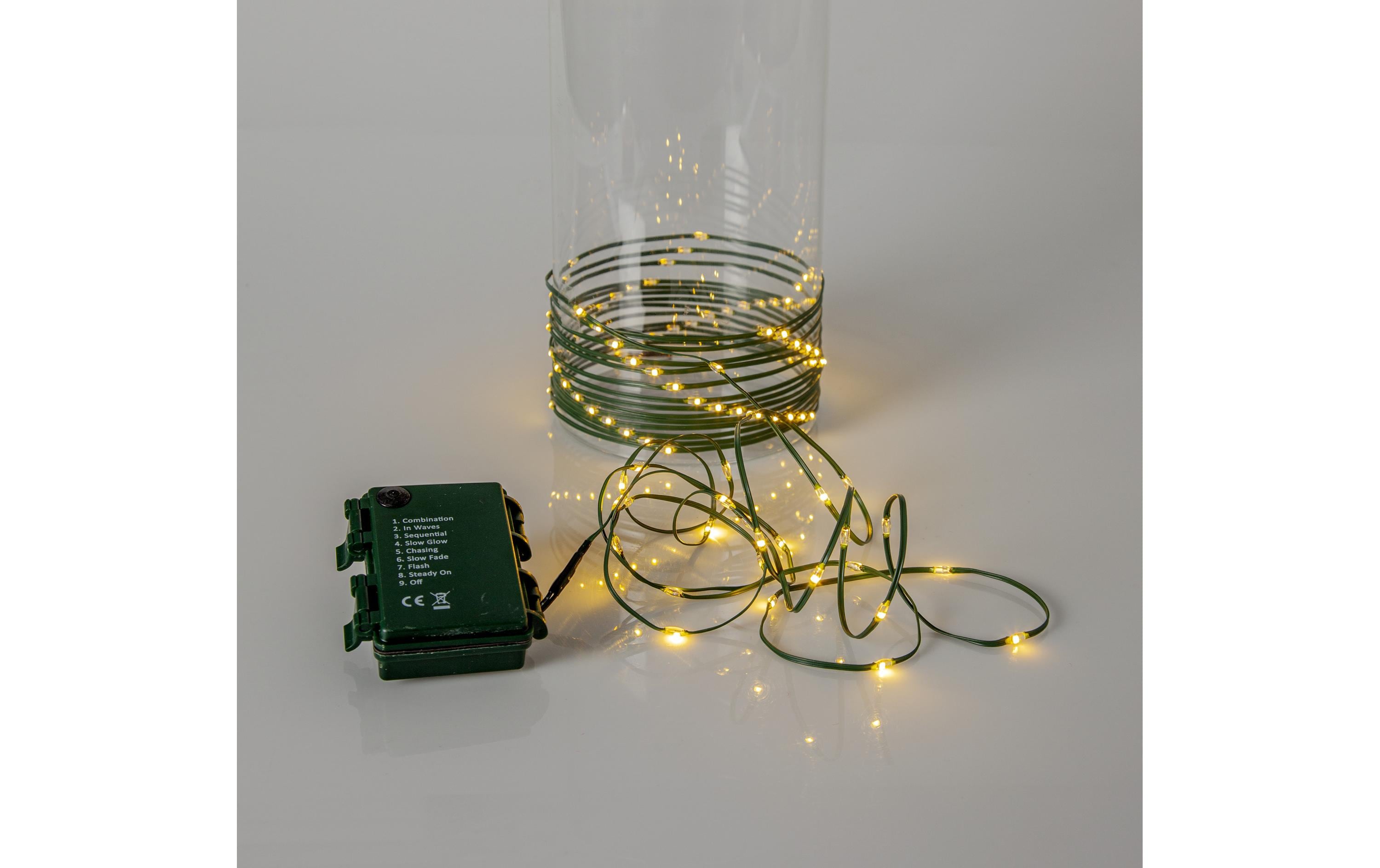 Star Trading LED-Lichterkette Dew Drop Micro, 7.2 m, 96 LEDs, Grün – Angel-Hair-Lichterkette batteriebetrieben mit Timer von Star Trading