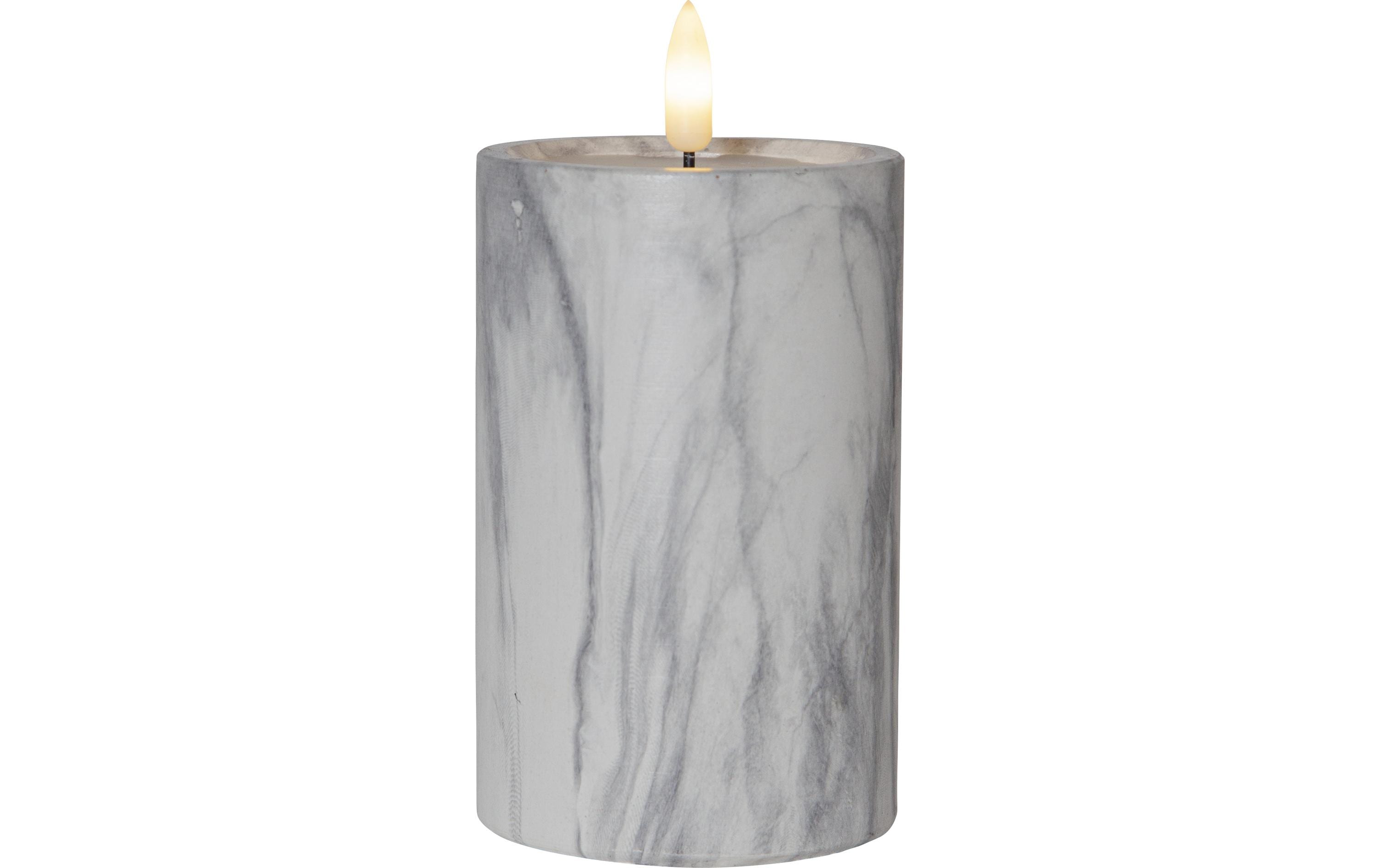 Star Trading LED-Kerze Pillar Flamme Marble Ø 7.5 x 15 cm, Grau – LED-Kerze mit Timer von Star Trading