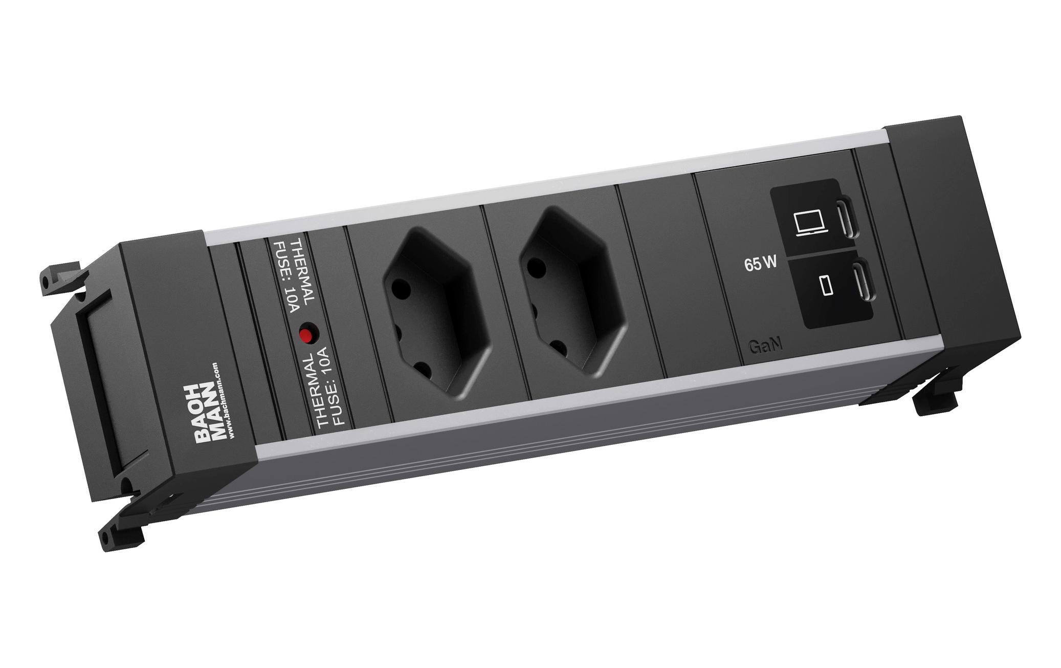 Bachmann Einbausteckerleiste POWER FRAME S 2xT13 1xUSB C/C 65W 0.2m