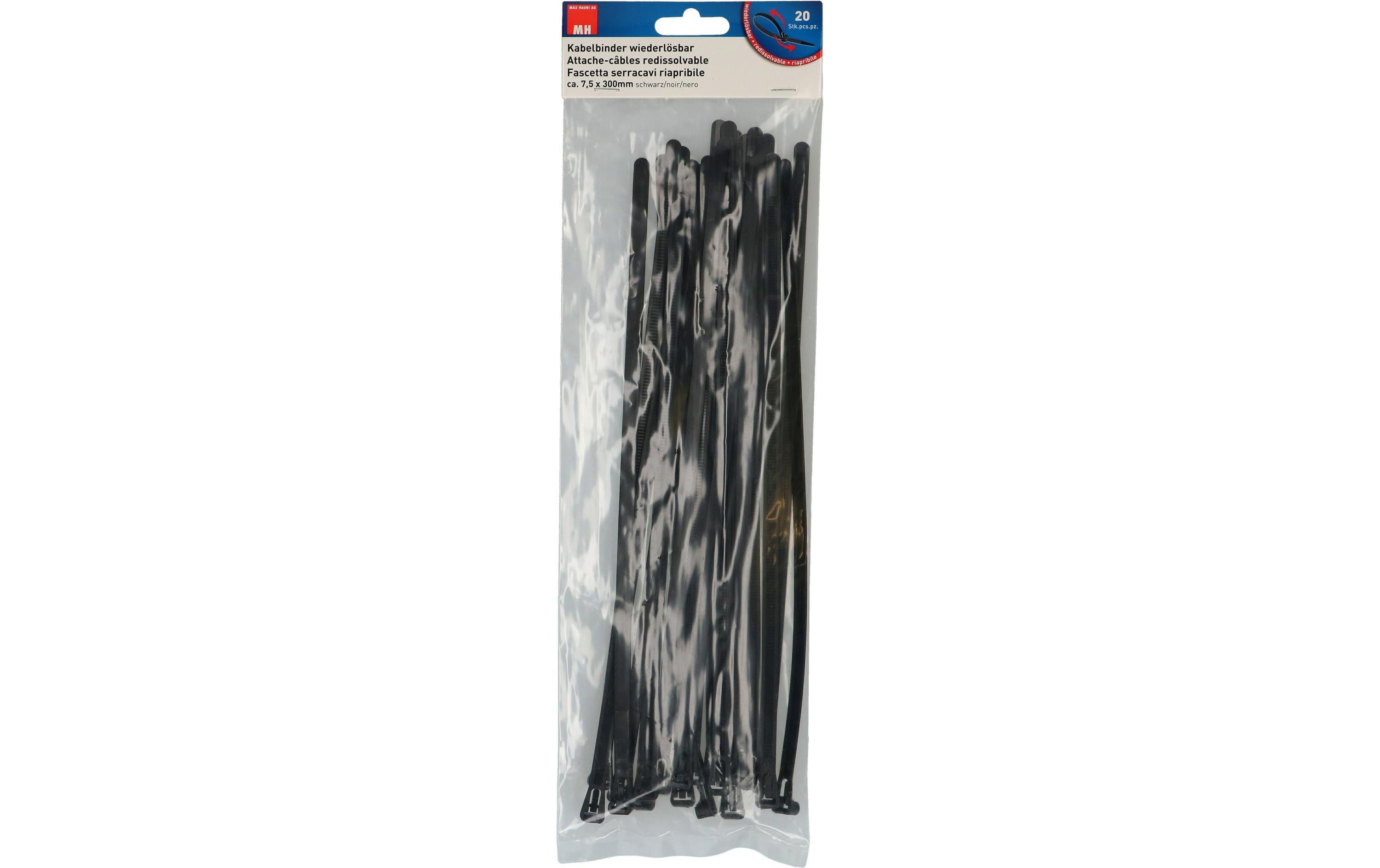 Max Hauri Kabelbinder 20 Stück Schwarz 300 mm x 7.5 mm – Kabelbinder von Max Hauri
