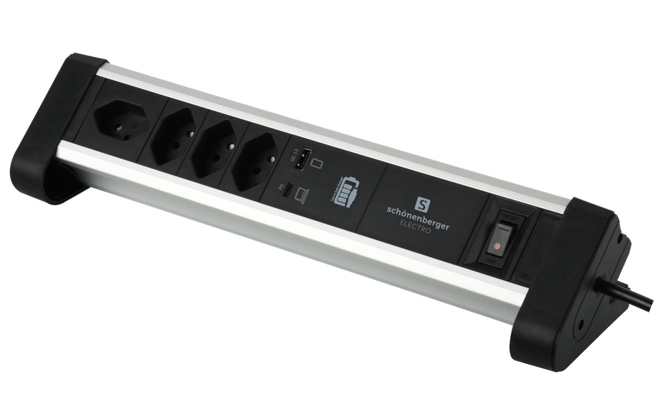 Schönenberger Tischsteckdosenleiste Alu-Office-Line 4 × T13 USB-C/A – Tischsteckdosenleiste von Schönenberger