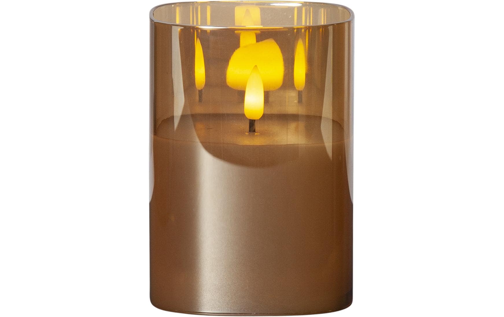 Star Trading LED-Kerze Pillar Flamme Ø 9 x 12.5 cm, Braun – LED-Kerze mit Timer von Star Trading