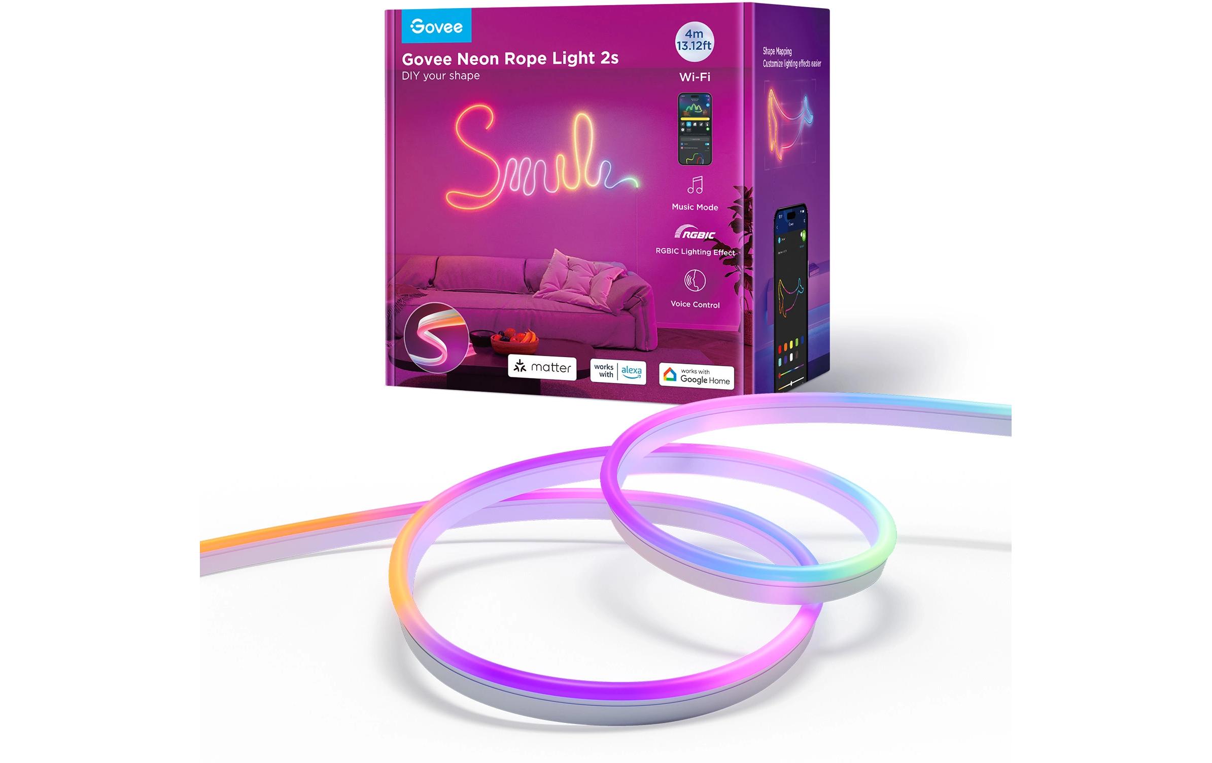 Govee LED Stripe Neon, Weiss, 4 m, RGBIC, Matter – Smarter LED-Streifen RGBIC mit Netzteil von Govee