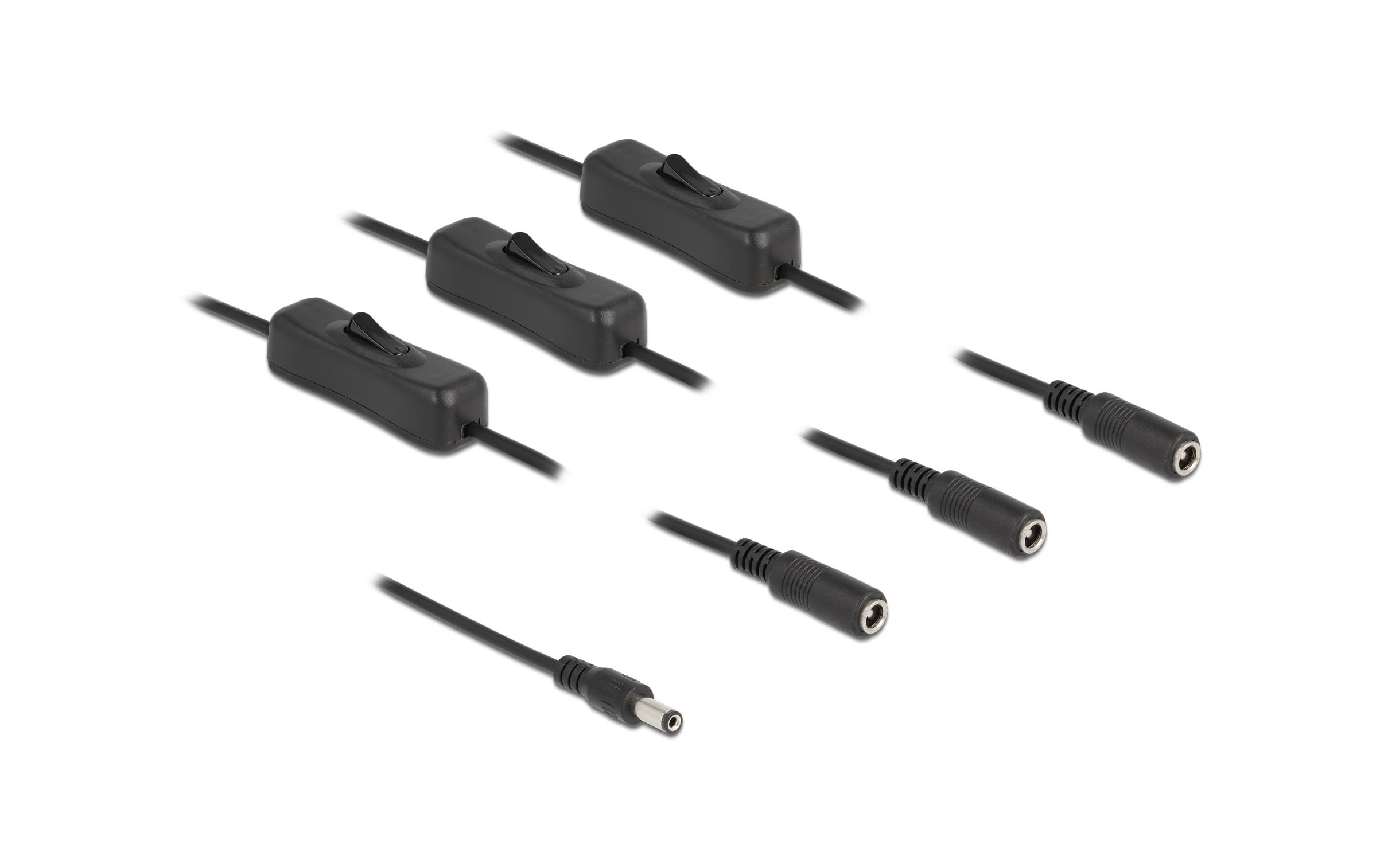 Delock Hohlstecker Kabel DC 5.5 x 2.1 mm zu 3 x DC mit Schalter 1 m