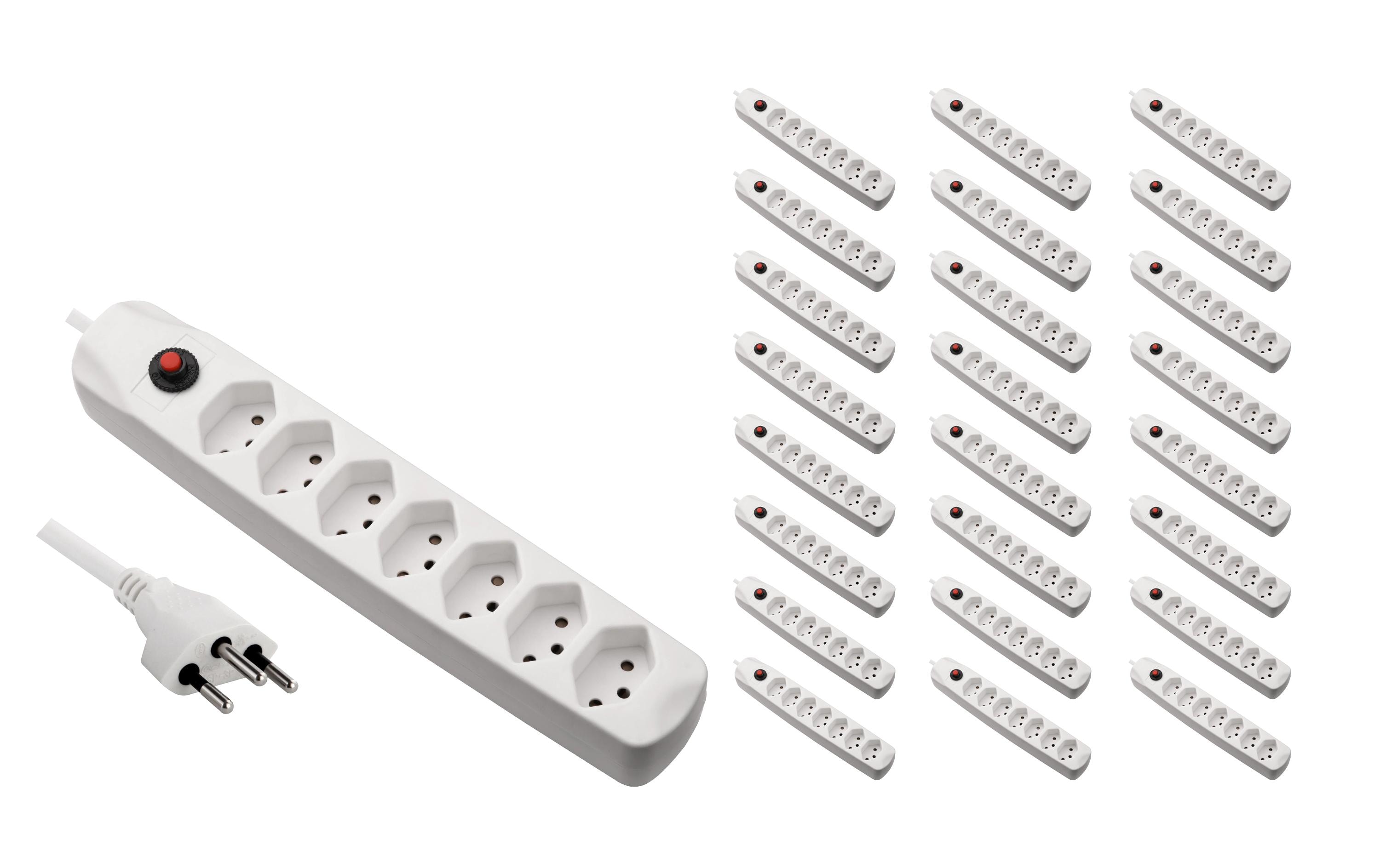 FURBER.power Steckdosenleiste mit Überlastschutz 7x T13, 25 Stück, Weiss – Steckerleiste von FURBER.power