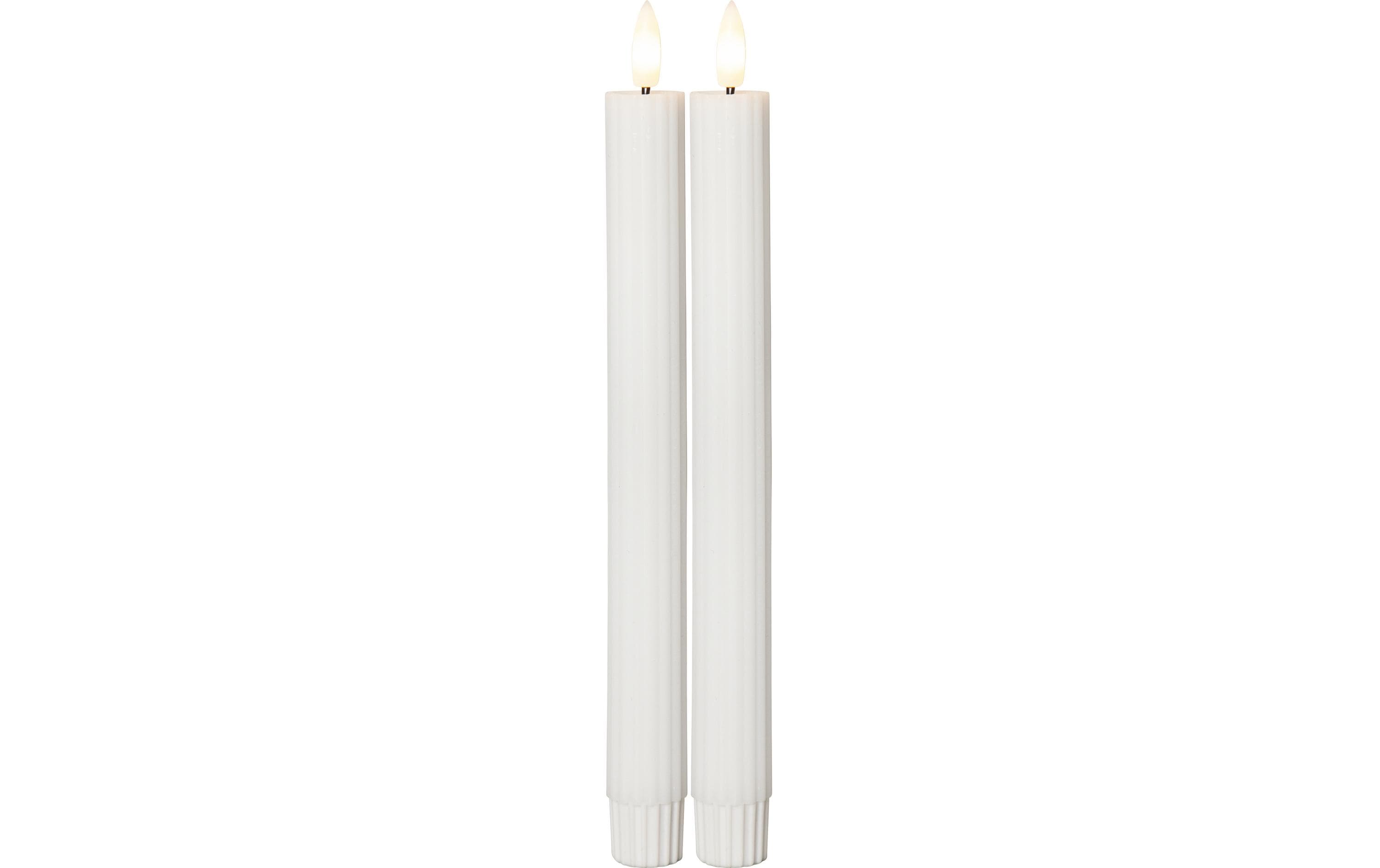 Star Trading LED-Stabkerzen Set Flamme Stripe, 25 cm, Weiss, 2 Stück – LED-Stabkerze mit Timer von Star Trading