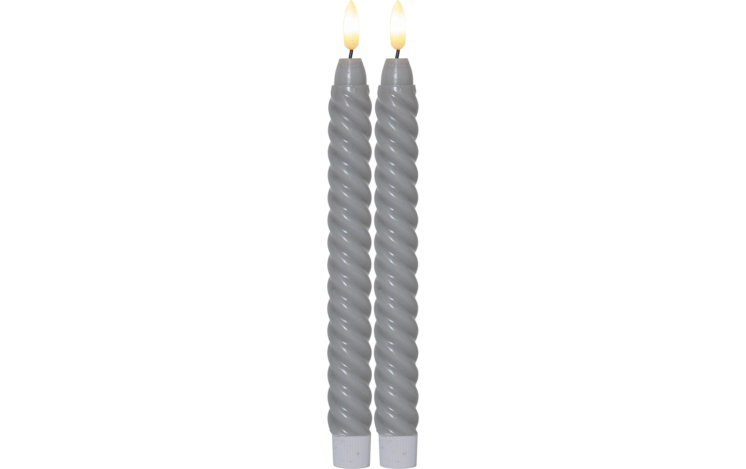 Star Trading LED-Stabkerzen Set Flamme Swirl, Ø 2.3 x 25 cm, Grau, 2 Stk – LED-Stabkerze mit Timer von Star Trading
