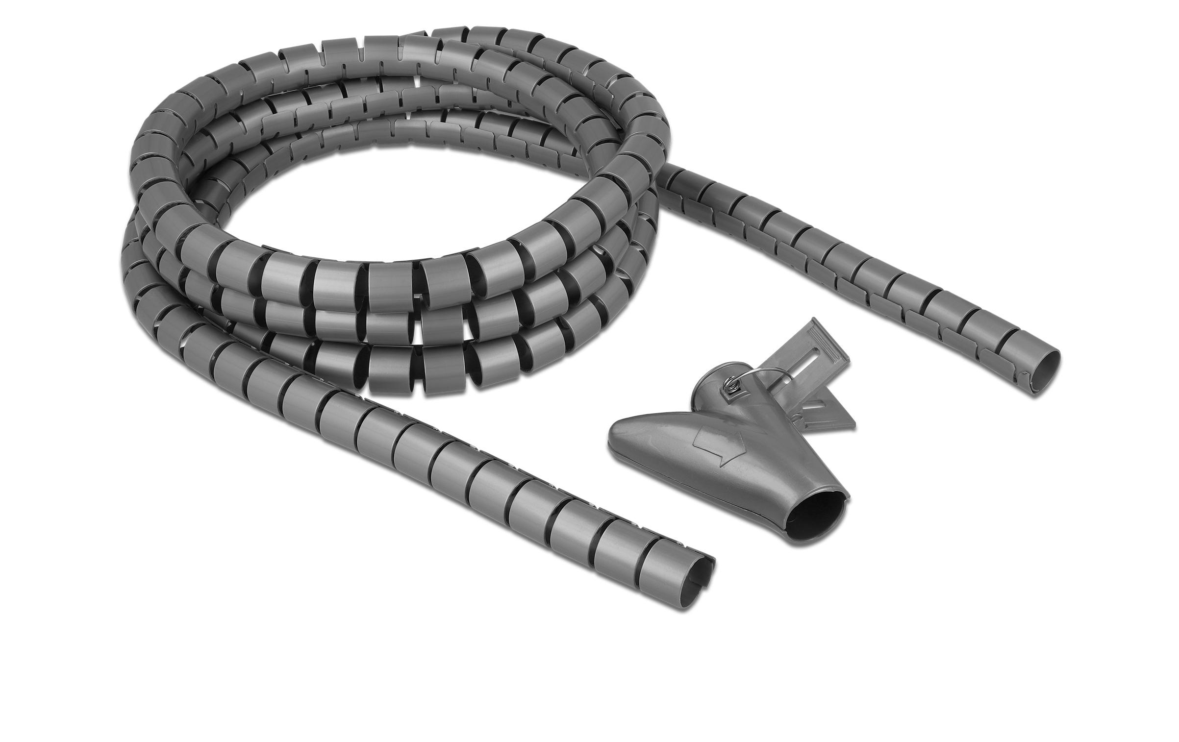 Delock Spiroschlauch mit Einziehwerkzeug, 2.5 m x 20 mm Grau – Spiralschlauch von Delock