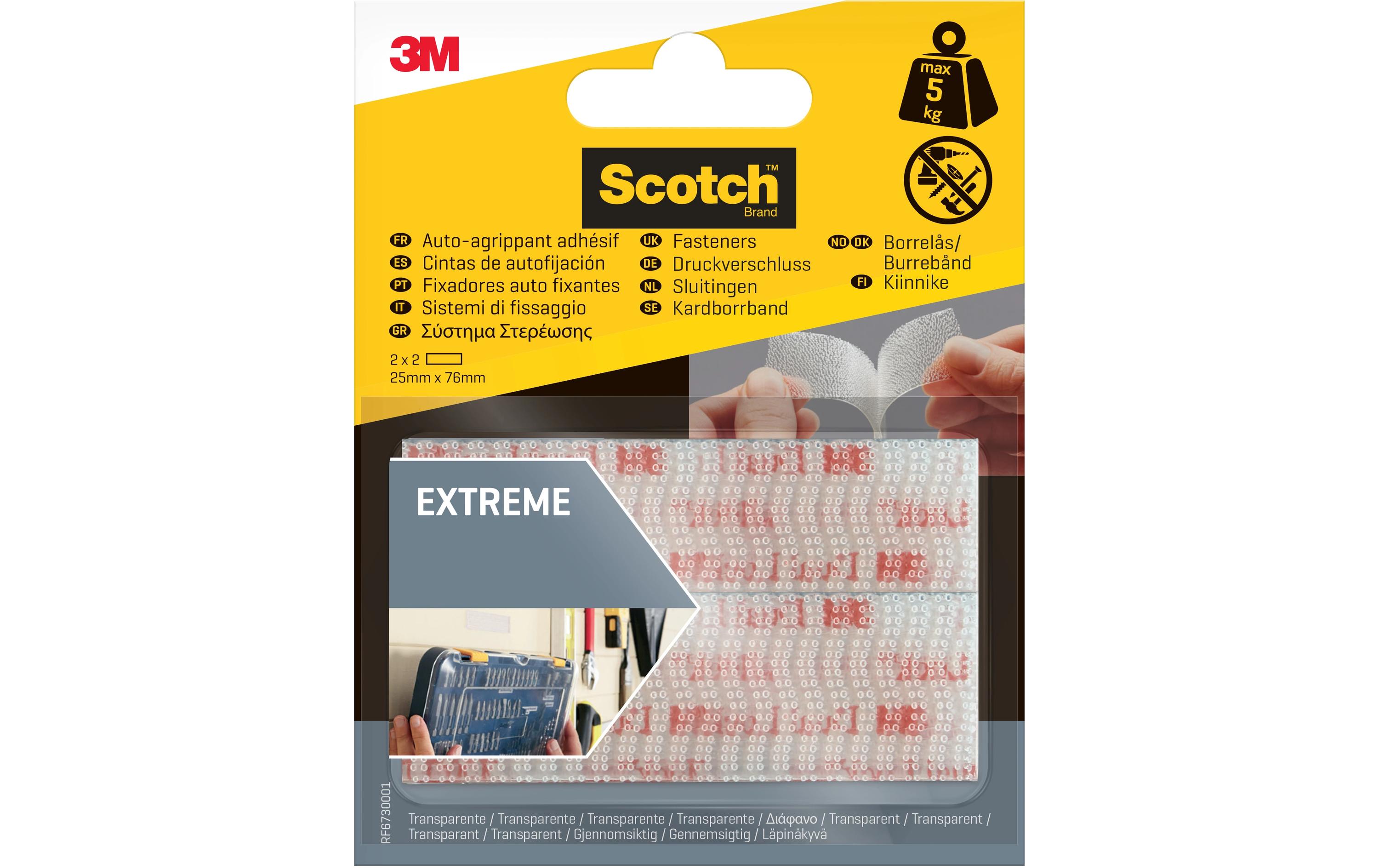 Scotch Klettbandverschluss Extreme, 25 mm x 75 mm Transparent – Kabelkanal-Zubehör von Scotch