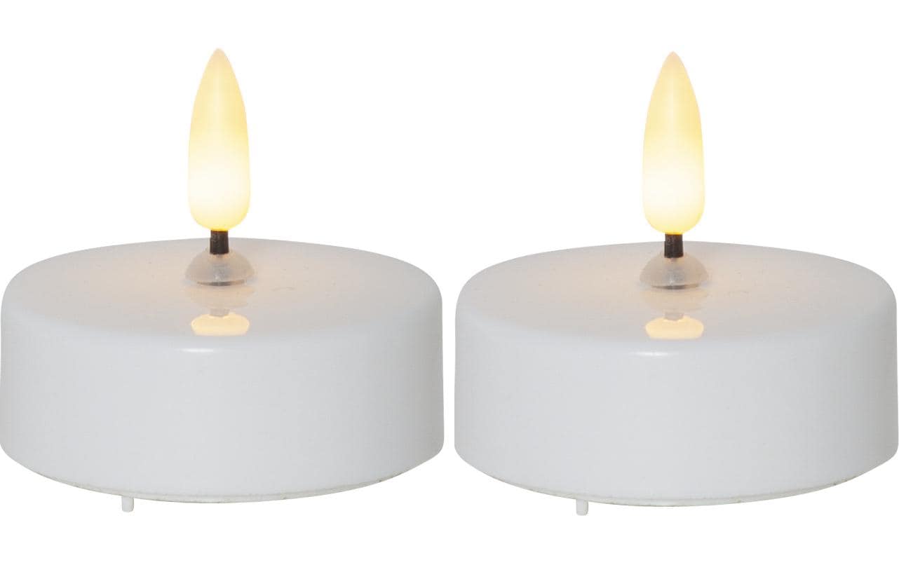 Star Trading LED Teelichter Set Flamme Ø 5.8 x 5.5 cm, Weiss, 2 Stk – LED-Teelichter mit Timer von Star Trading