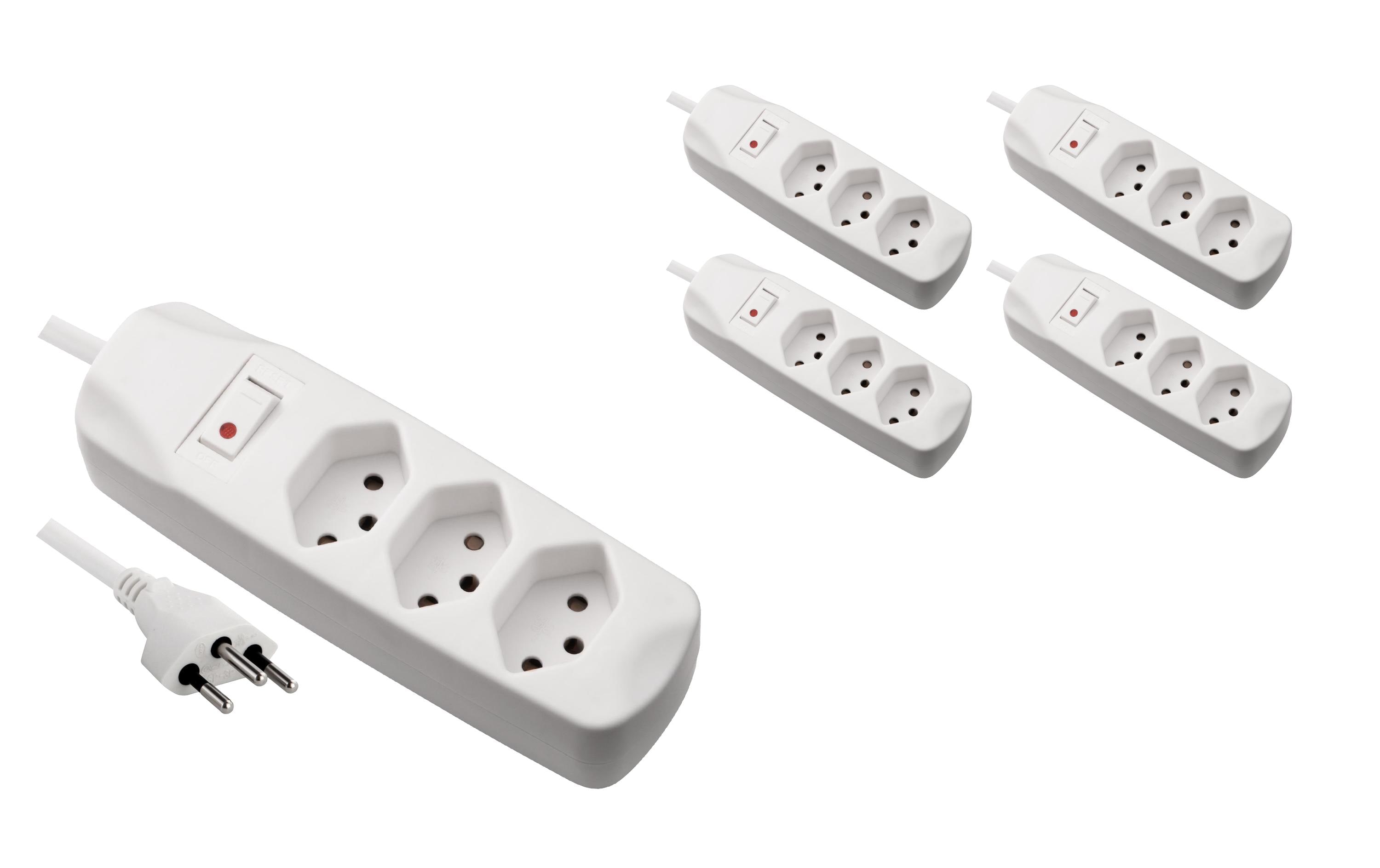 FURBER.power Steckdosenleiste 3x T13 mit Schalter, 5 Stück, Weiss – Steckerleiste von FURBER.power